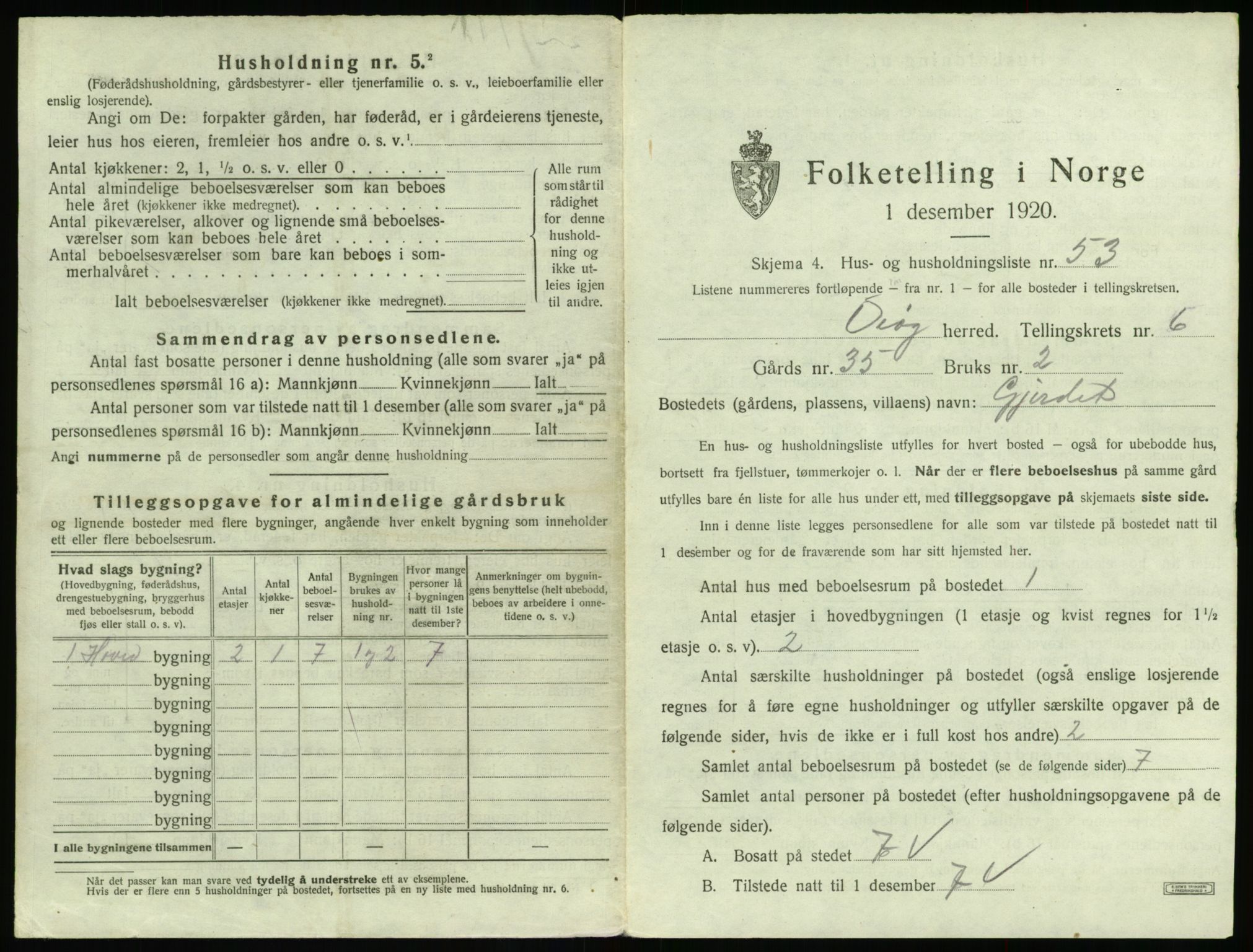 SAT, 1920 census for Veøy, 1920, p. 451