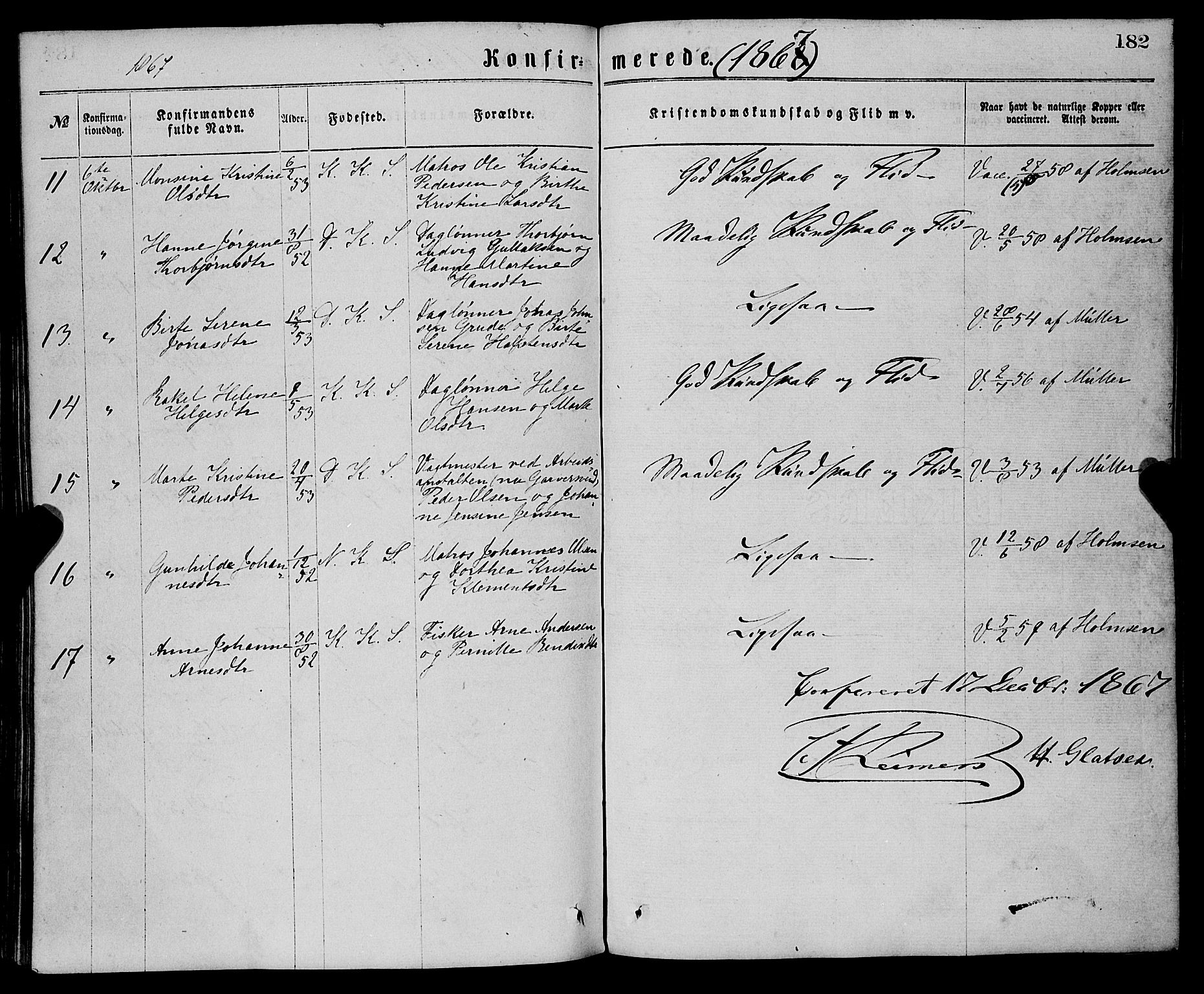 Sandviken Sokneprestembete, SAB/A-77601/H/Ha/L0001: Parish register (official) no. A 1, 1867-1877, p. 182