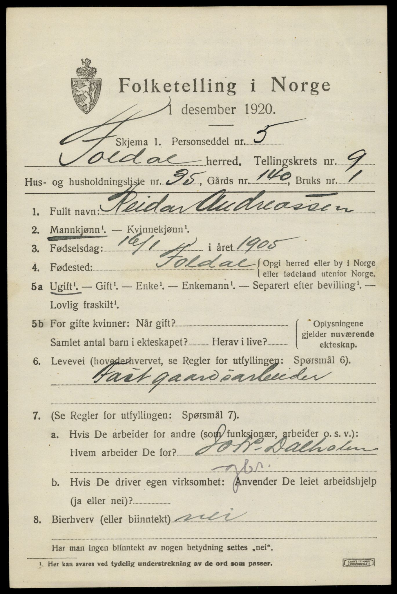 SAH, 1920 census for Folldal, 1920, p. 4951