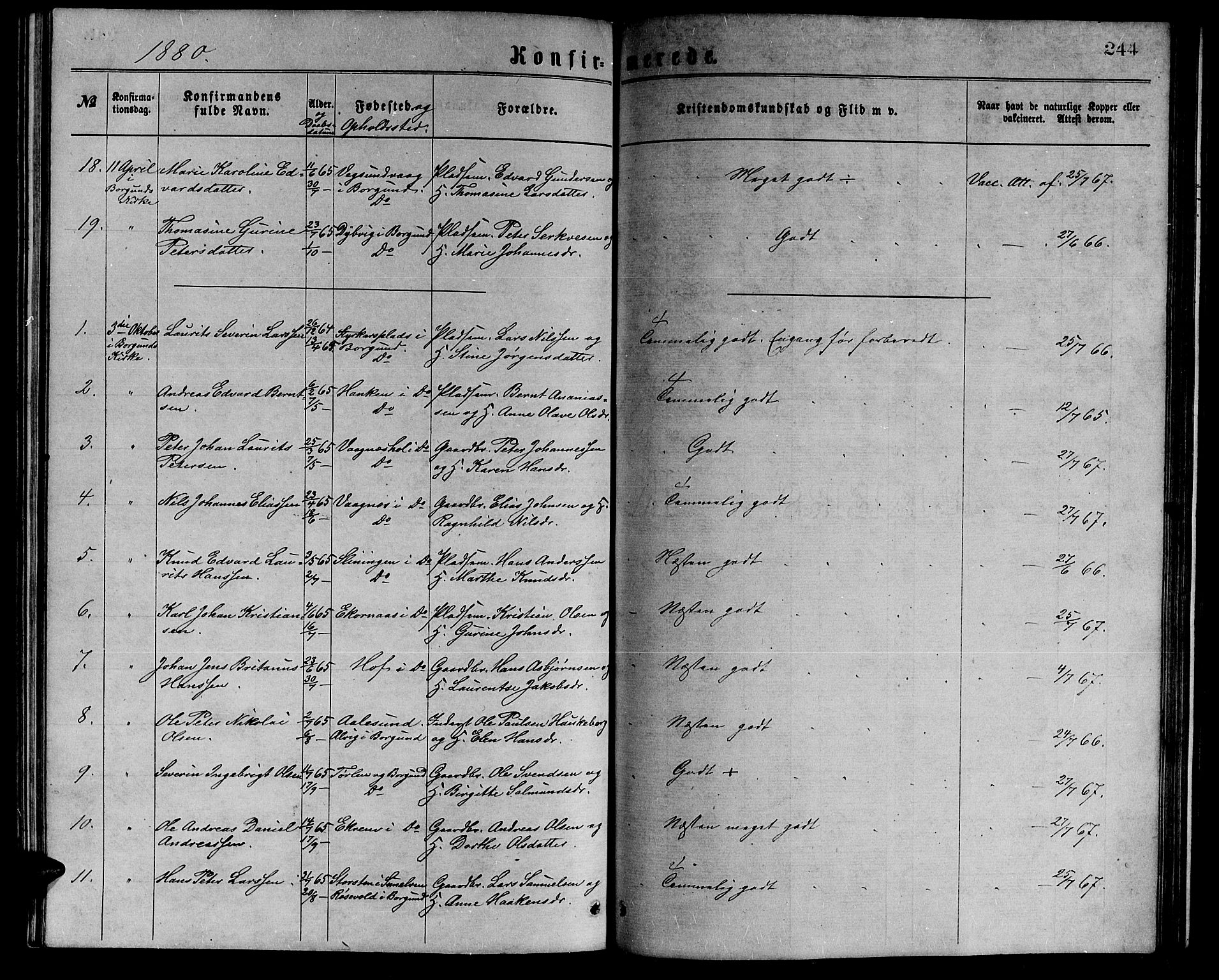 Ministerialprotokoller, klokkerbøker og fødselsregistre - Møre og Romsdal, AV/SAT-A-1454/528/L0429: Parish register (copy) no. 528C10, 1872-1886, p. 244