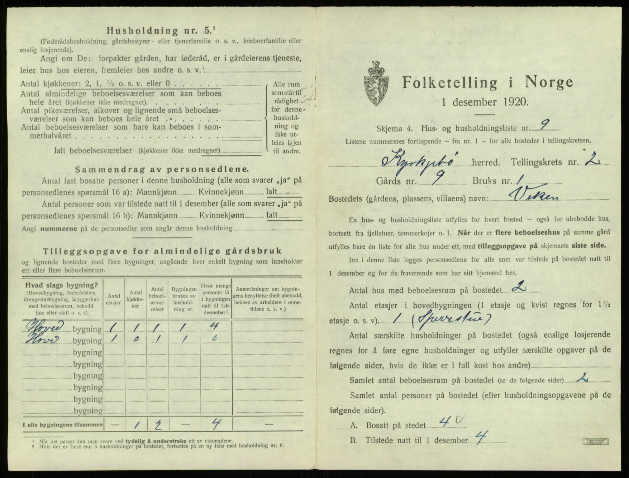 SAB, 1920 census for Kyrkjebø, 1920, p. 102