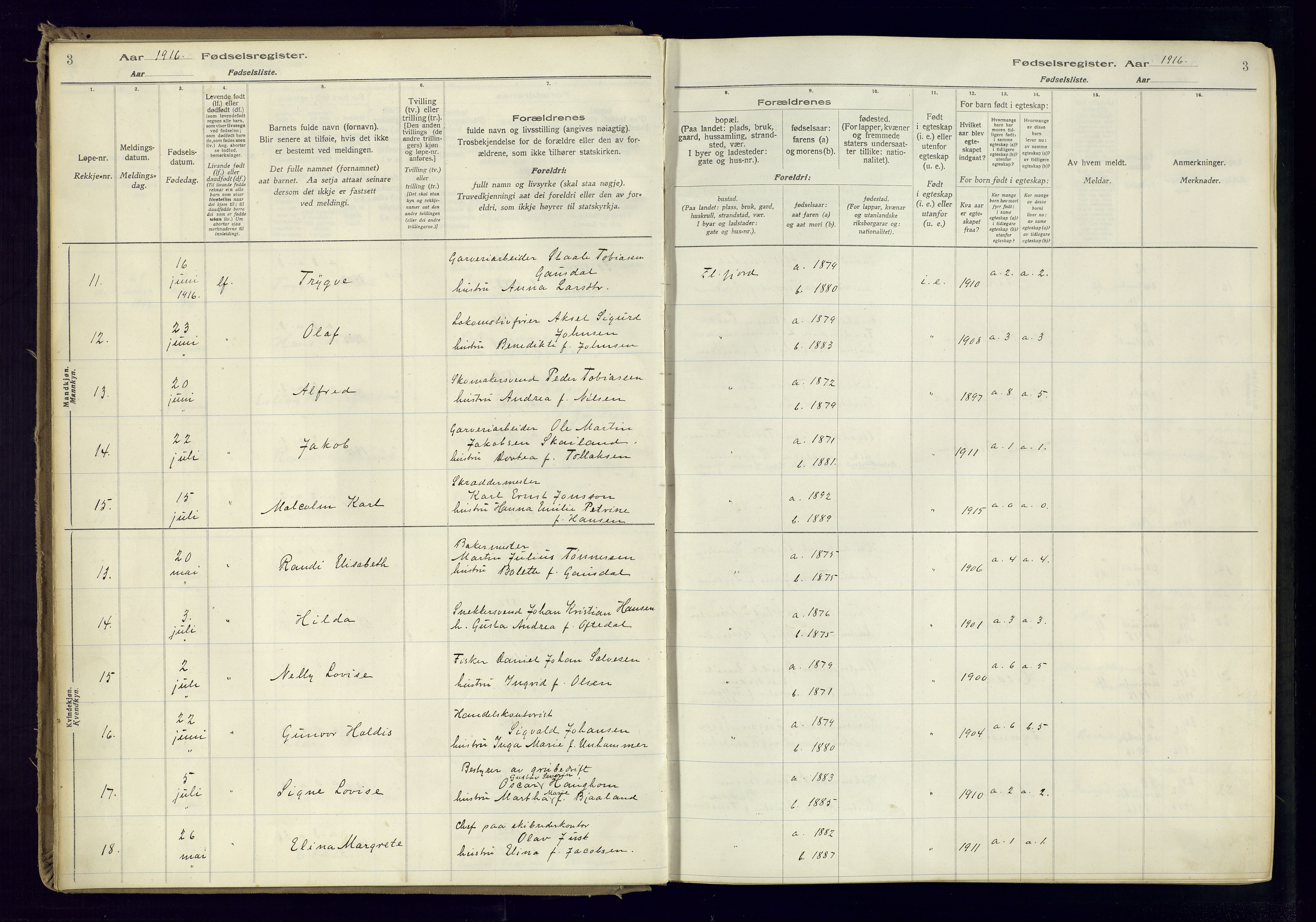 Flekkefjord sokneprestkontor, SAK/1111-0012/J/Ja/L0001: Birth register no. 1, 1916-1948, p. 3