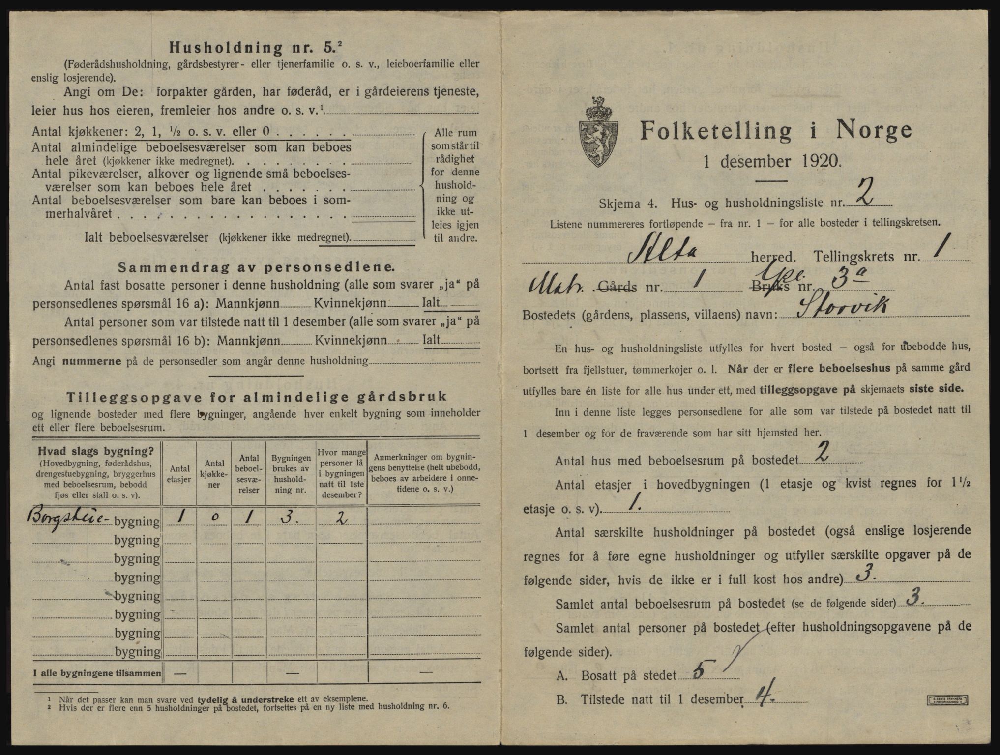 SATØ, 1920 census for Alta, 1920, p. 42