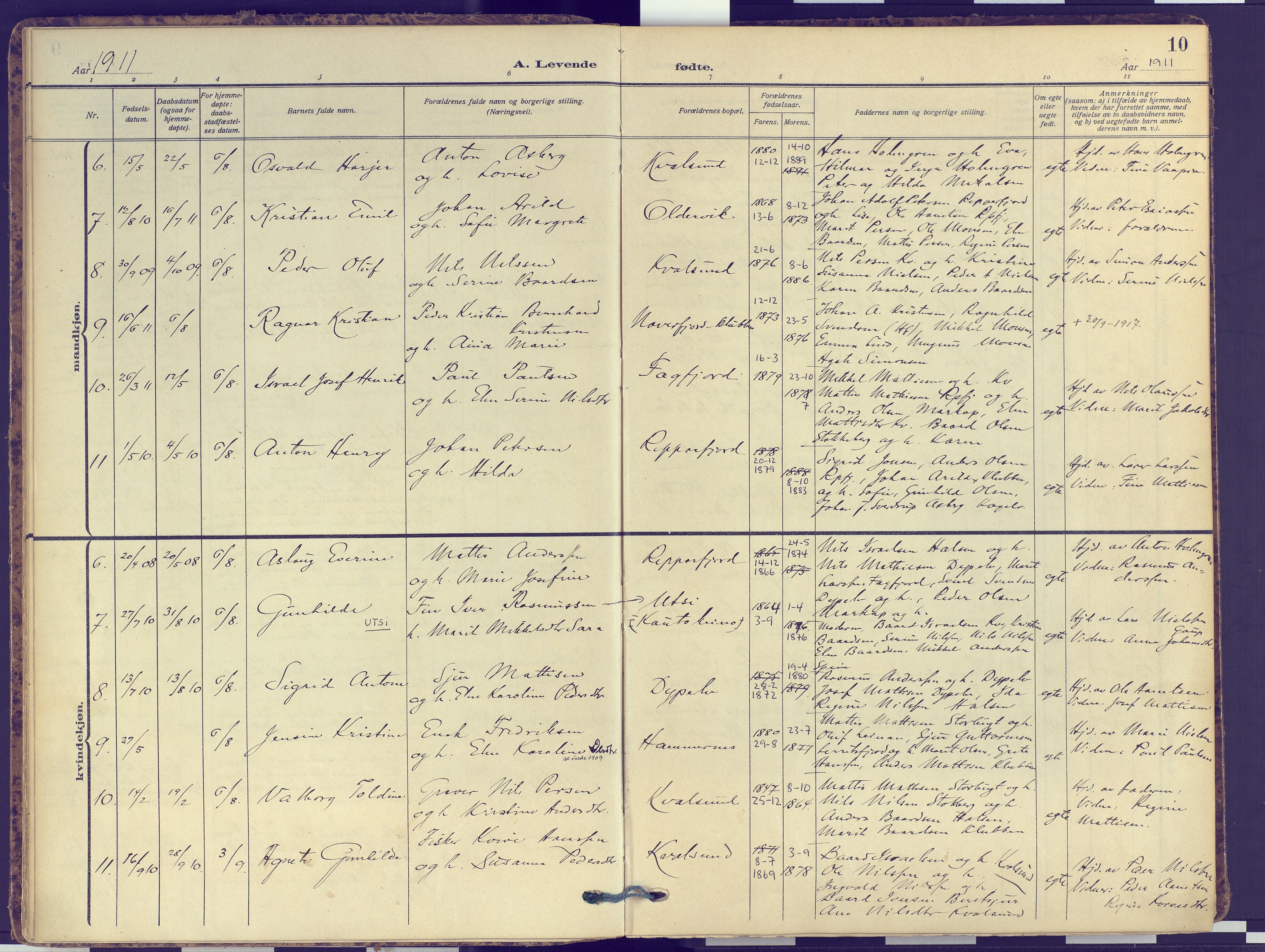 Hammerfest sokneprestkontor, SATØ/S-1347: Parish register (official) no. 16, 1908-1923, p. 10