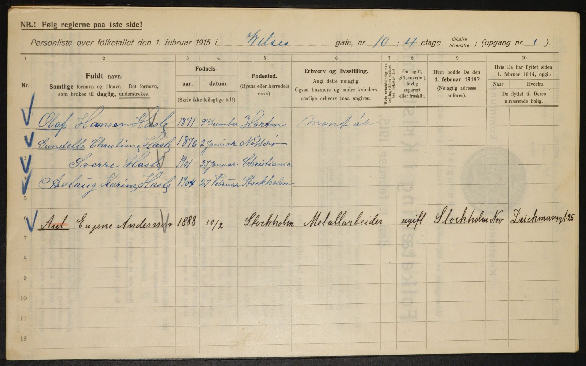 OBA, Municipal Census 1915 for Kristiania, 1915, p. 129065