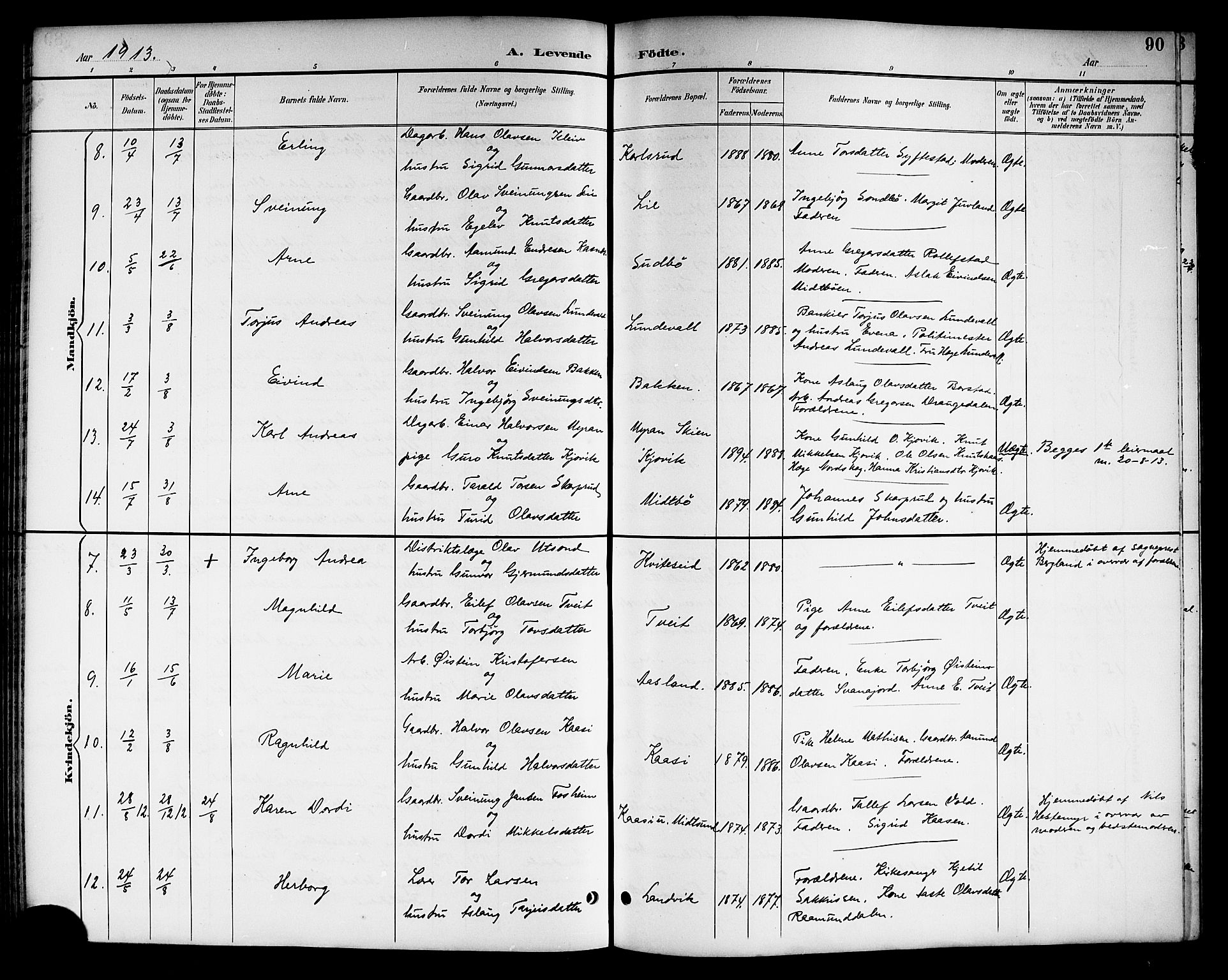 Kviteseid kirkebøker, SAKO/A-276/G/Ga/L0002: Parish register (copy) no. I 2, 1893-1918, p. 90