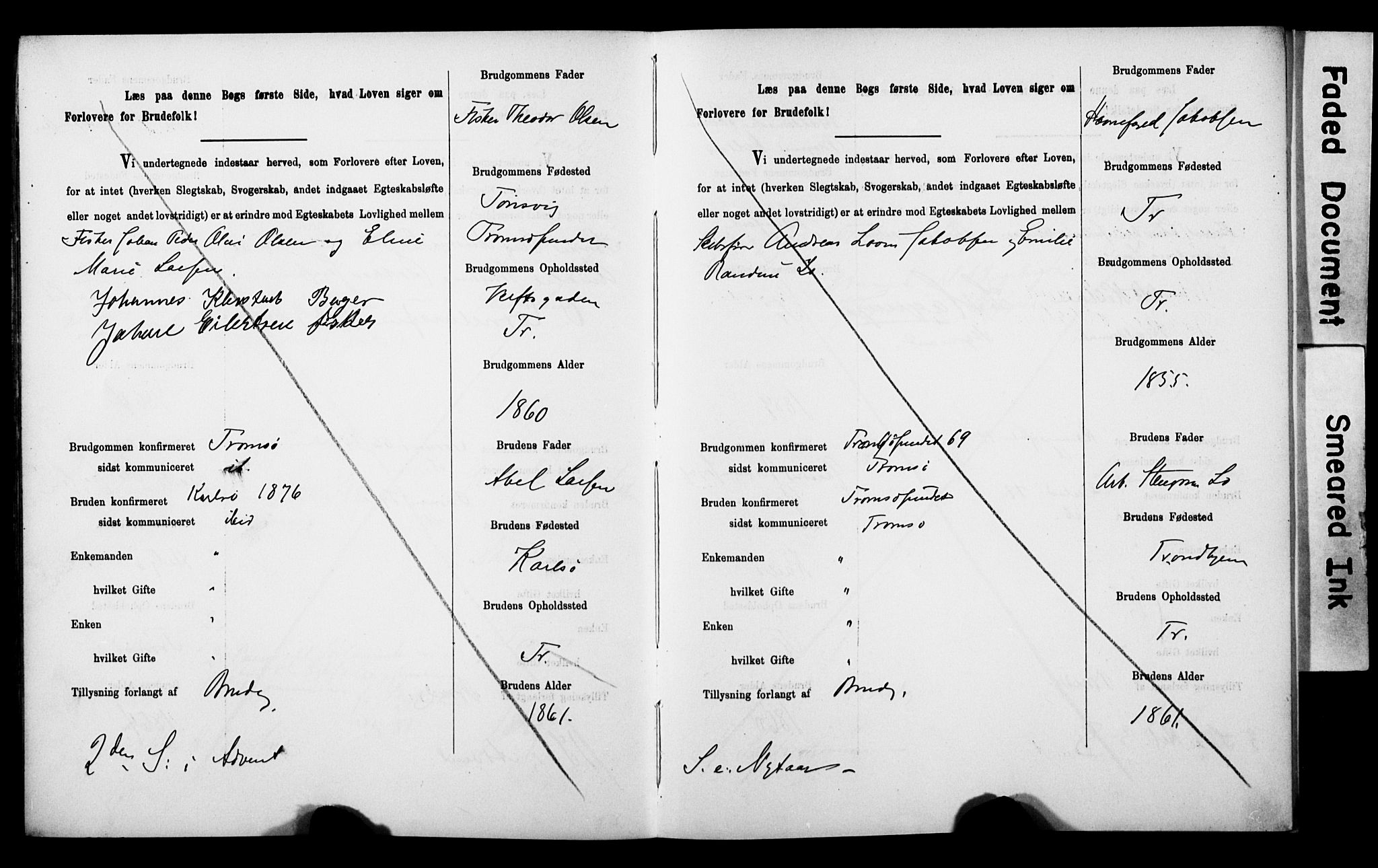 Tromsø sokneprestkontor/stiftsprosti/domprosti, AV/SATØ-S-1343/H/Hc/L0099/0001: Banns register no. 99.1, 1886-1892