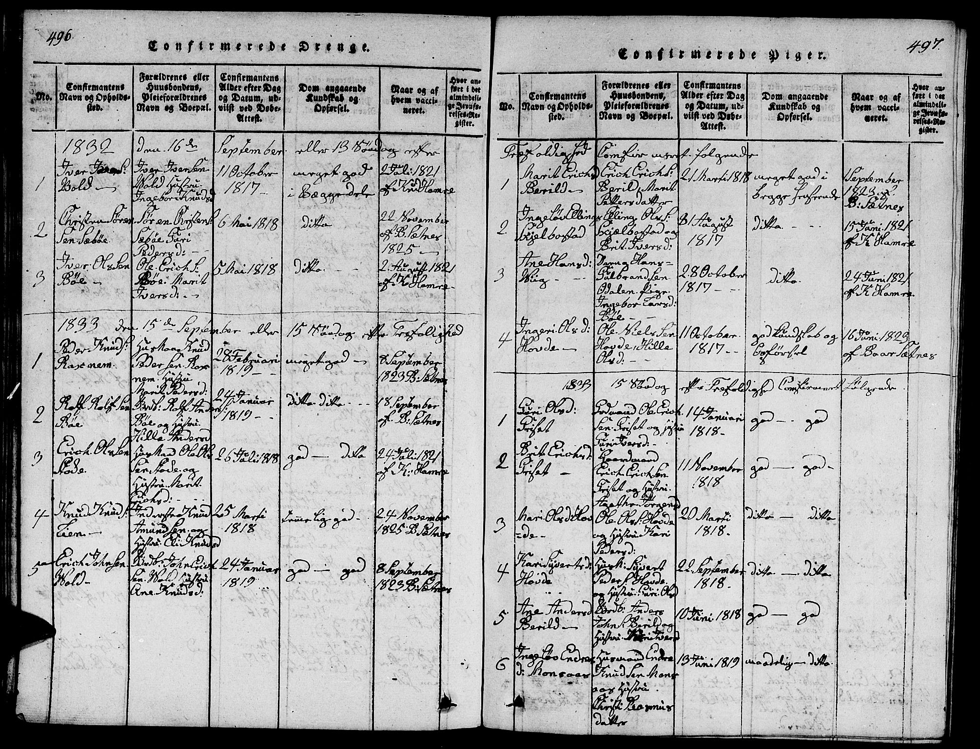 Ministerialprotokoller, klokkerbøker og fødselsregistre - Møre og Romsdal, SAT/A-1454/543/L0563: Parish register (copy) no. 543C01, 1818-1836, p. 496-497