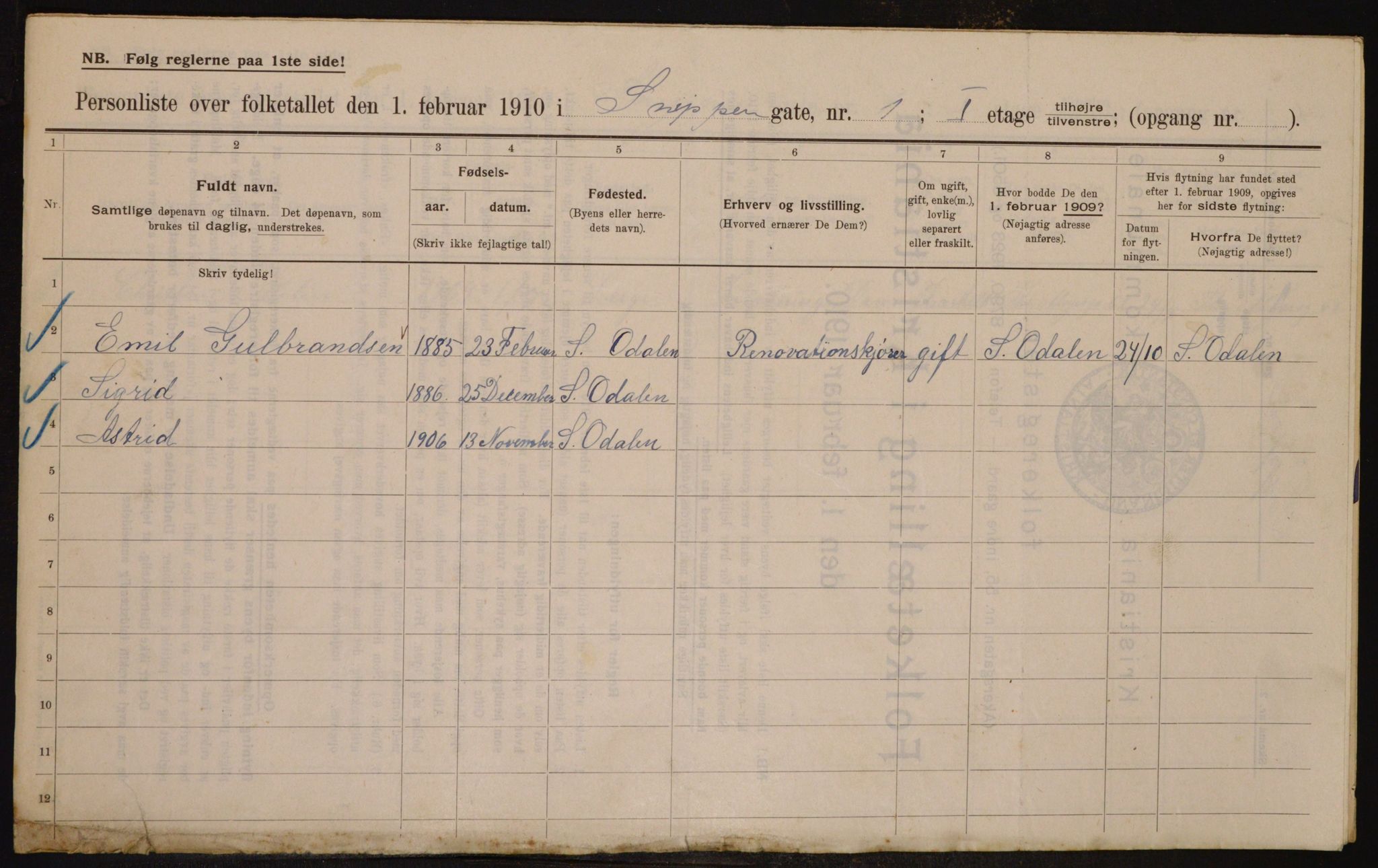 OBA, Municipal Census 1910 for Kristiania, 1910, p. 93394