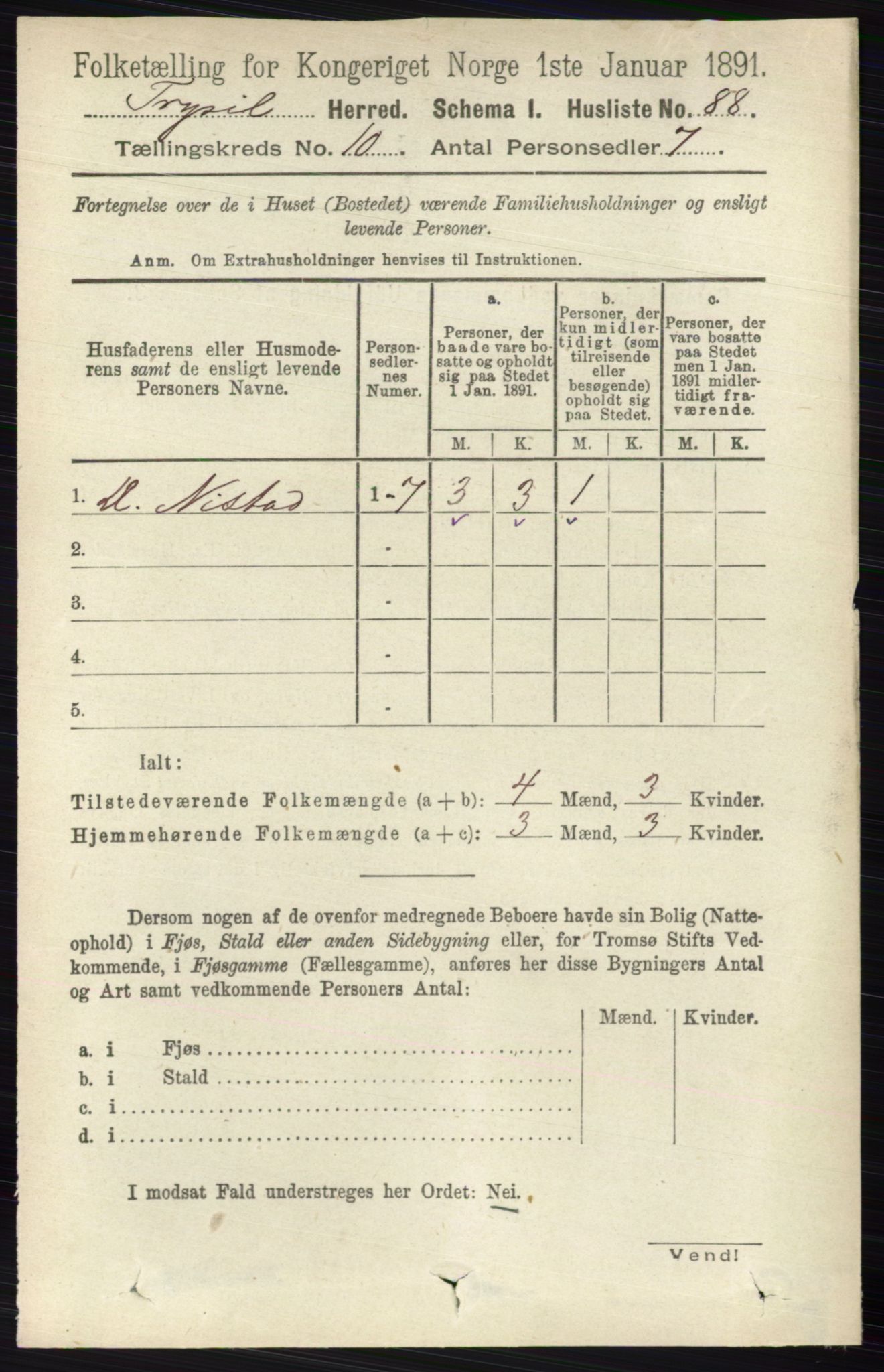 RA, 1891 census for 0428 Trysil, 1891, p. 4850