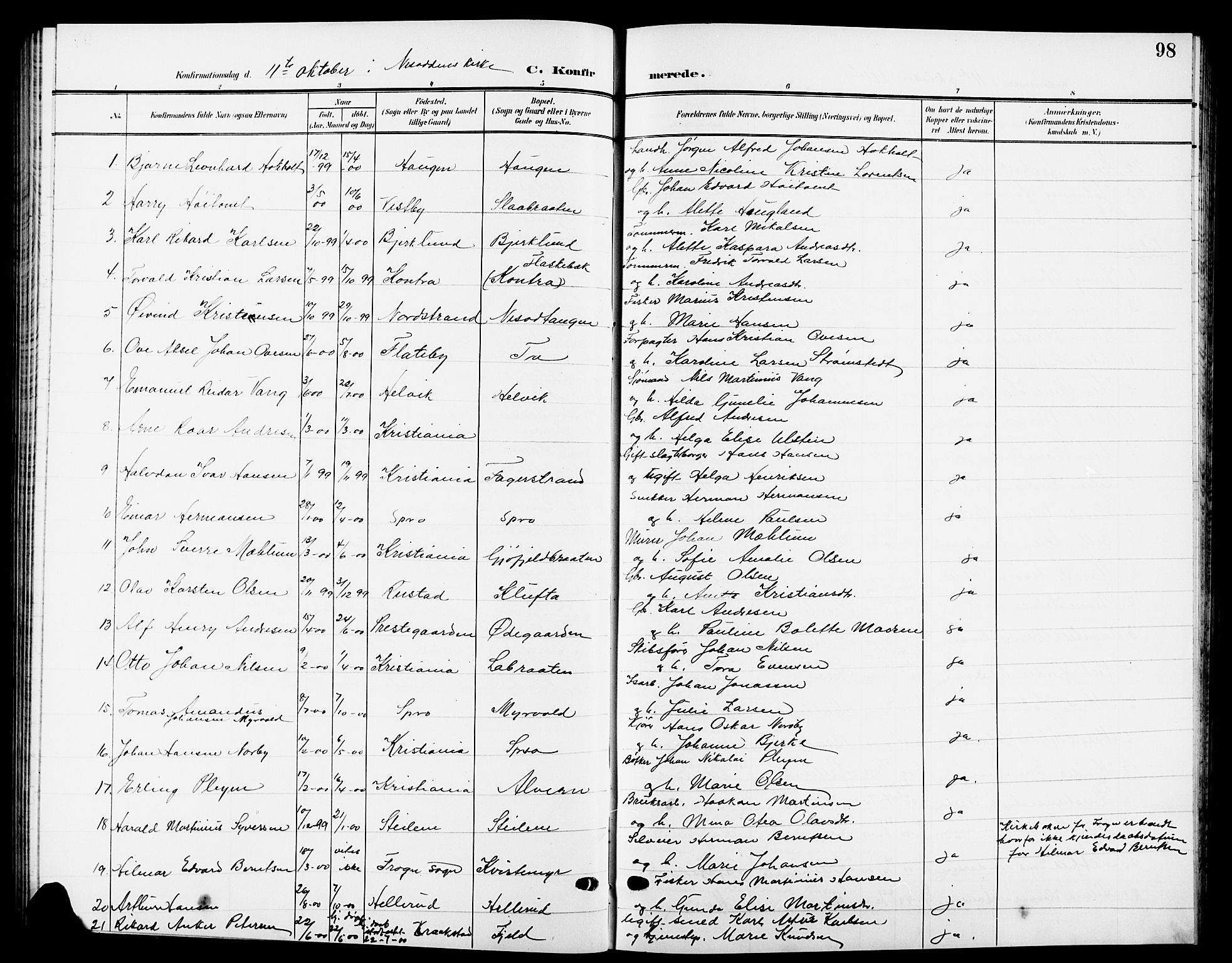 Nesodden prestekontor Kirkebøker, SAO/A-10013/G/Ga/L0002: Parish register (copy) no. I 2, 1905-1924, p. 98