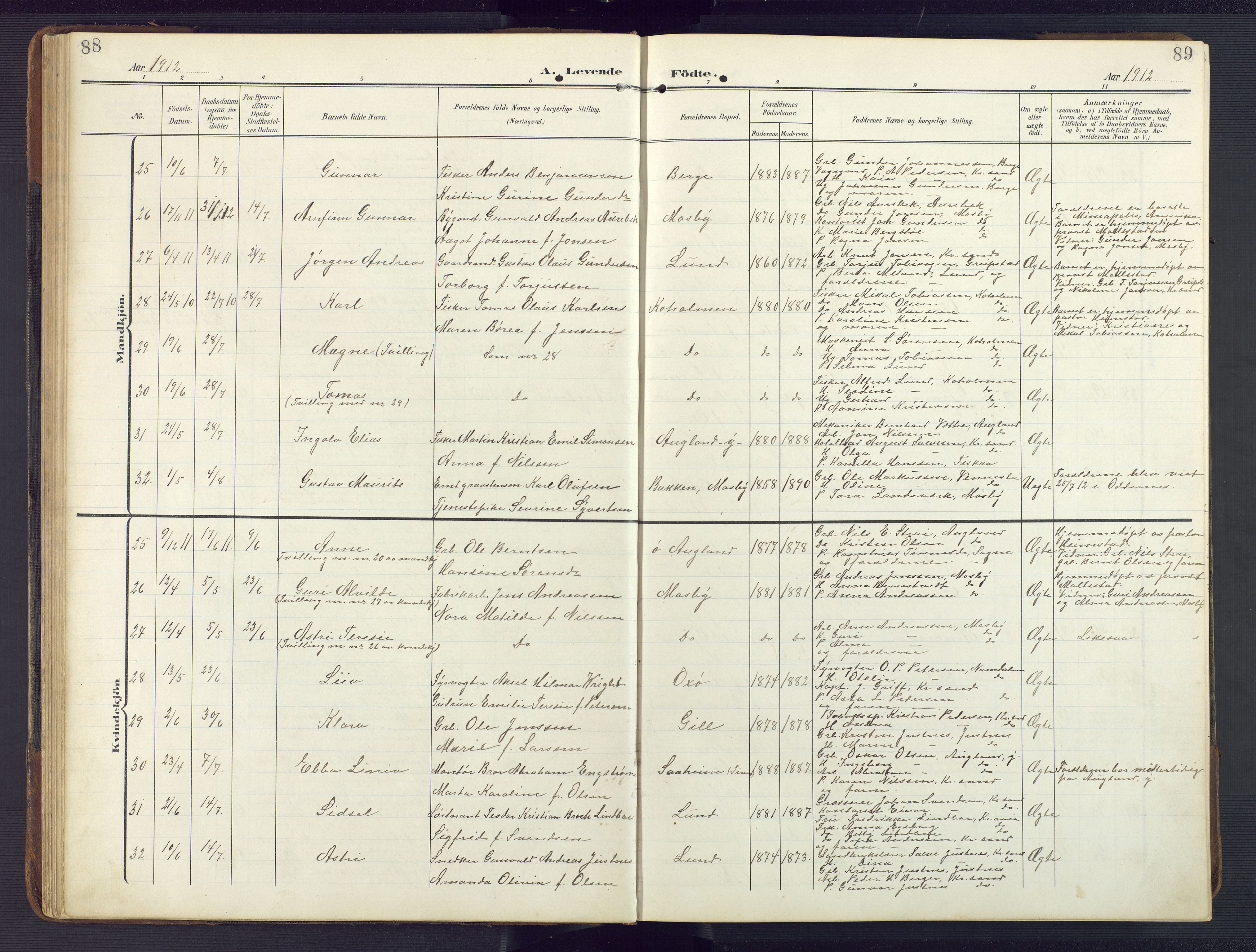 Oddernes sokneprestkontor, AV/SAK-1111-0033/F/Fb/Fba/L0010: Parish register (copy) no. B 10, 1907-1941, p. 88-89