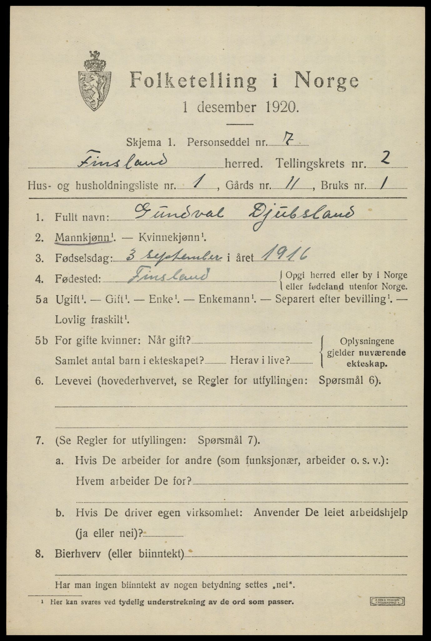 SAK, 1920 census for Finsland, 1920, p. 740