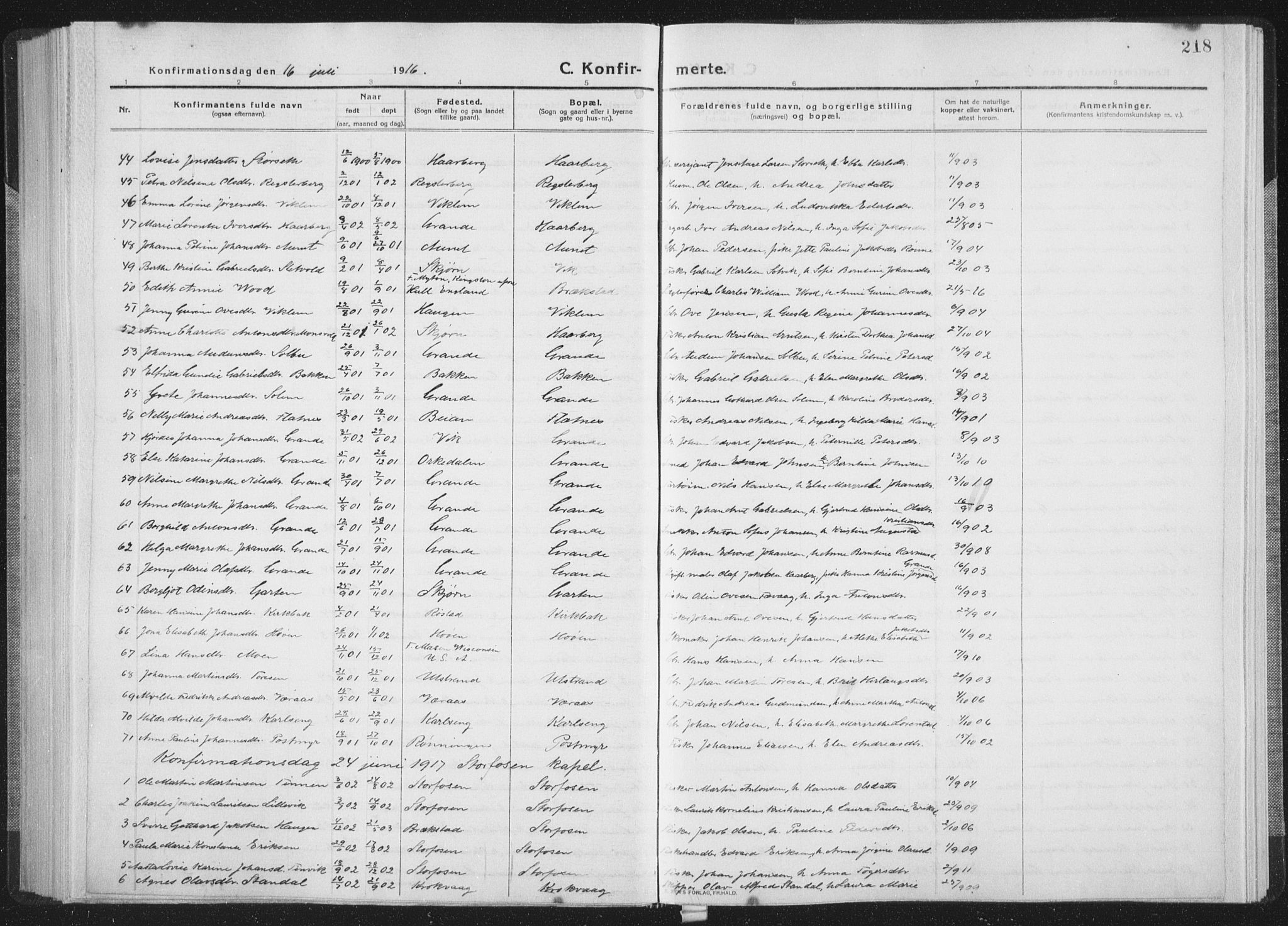 Ministerialprotokoller, klokkerbøker og fødselsregistre - Sør-Trøndelag, SAT/A-1456/659/L0747: Parish register (copy) no. 659C04, 1913-1938, p. 218