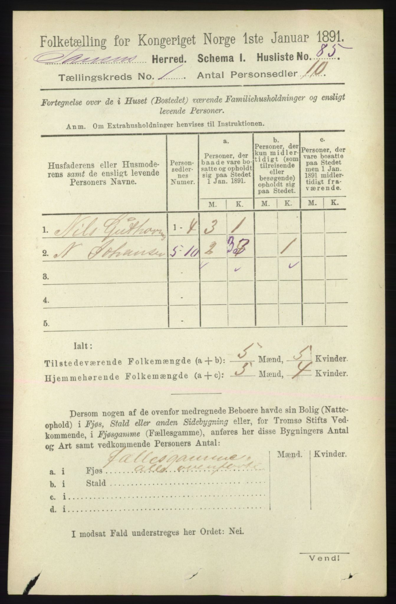 RA, 1891 census for 2025 Tana, 1891, p. 109