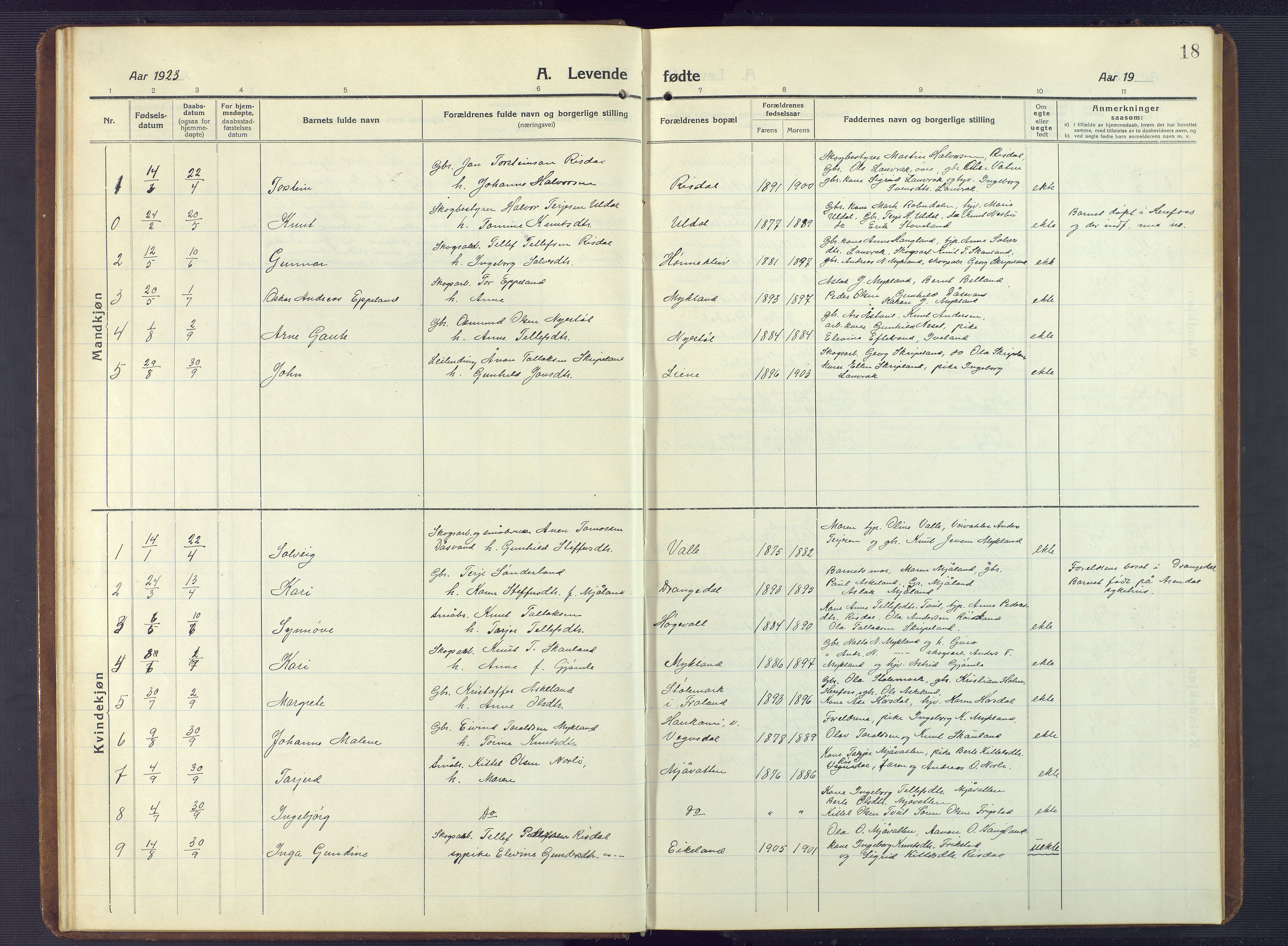 Herefoss sokneprestkontor, AV/SAK-1111-0019/F/Fb/Fbc/L0004: Parish register (copy) no. B 4, 1914-1946, p. 18