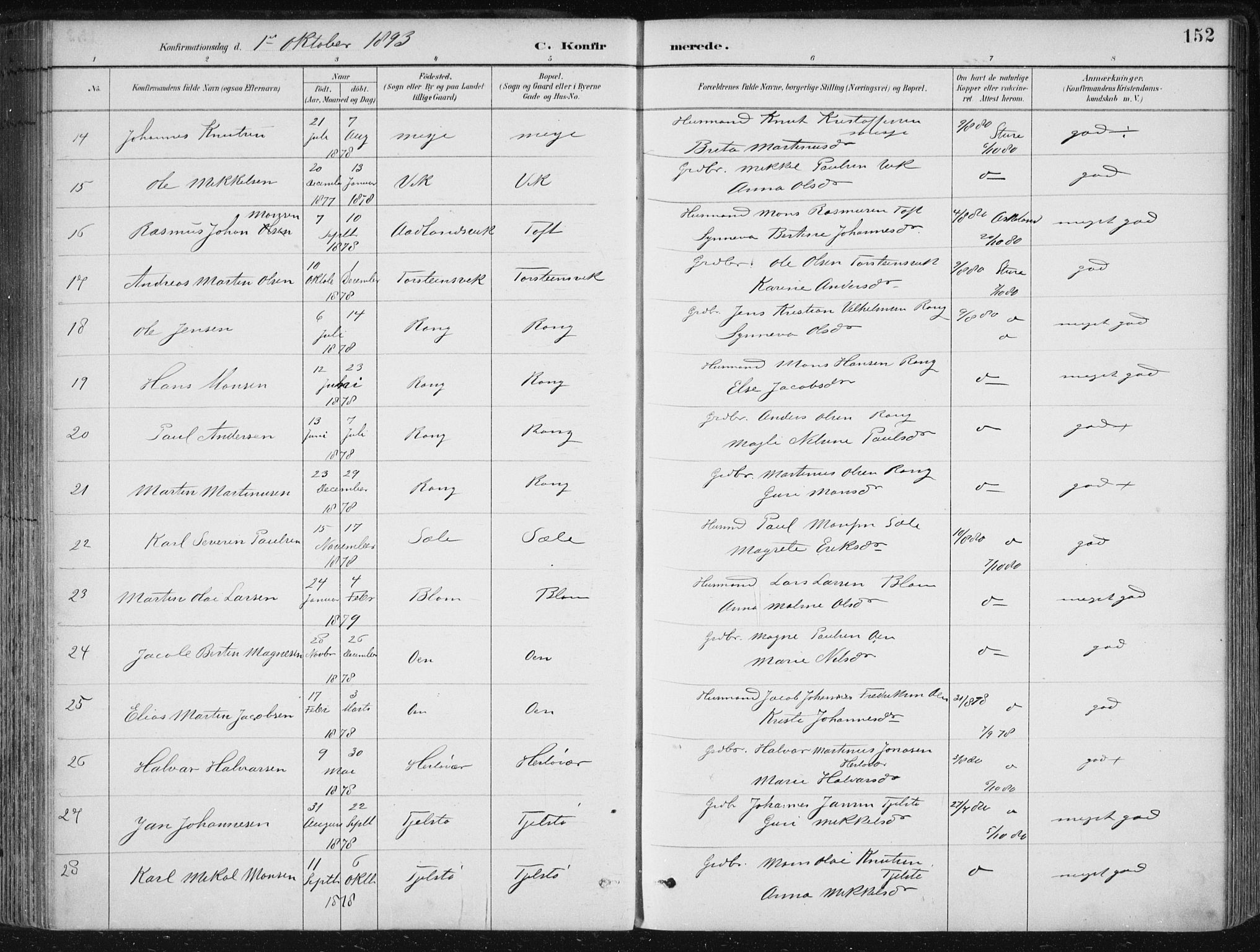 Herdla Sokneprestembete, AV/SAB-A-75701/H/Haa: Parish register (official) no. A 4, 1891-1905, p. 152