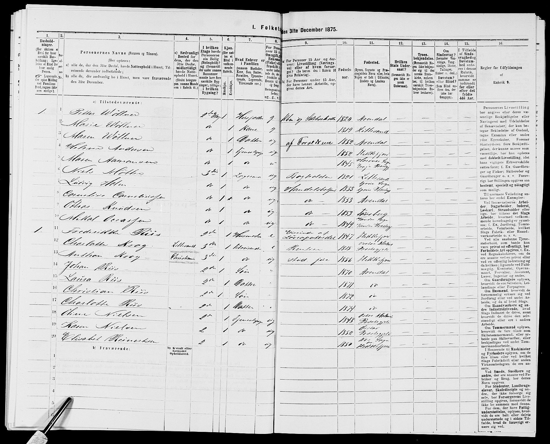 SAK, 1875 census for 0903P Arendal, 1875, p. 564