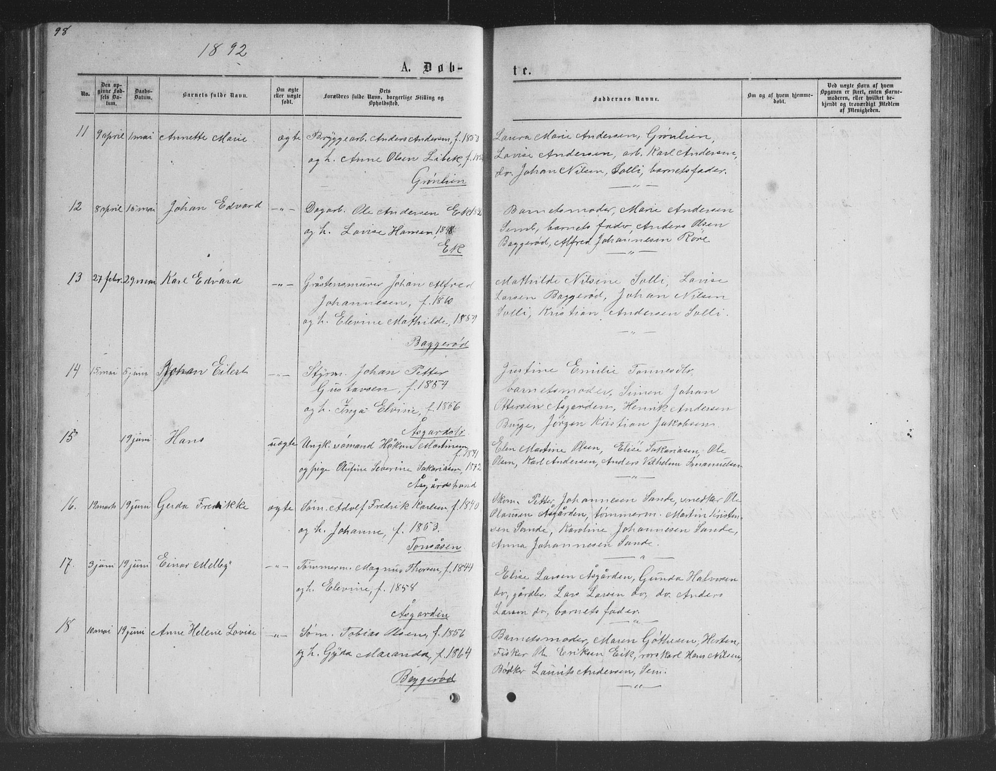 Borre kirkebøker, AV/SAKO-A-338/G/Ga/L0003: Parish register (copy) no. I 3, 1871-1892, p. 98