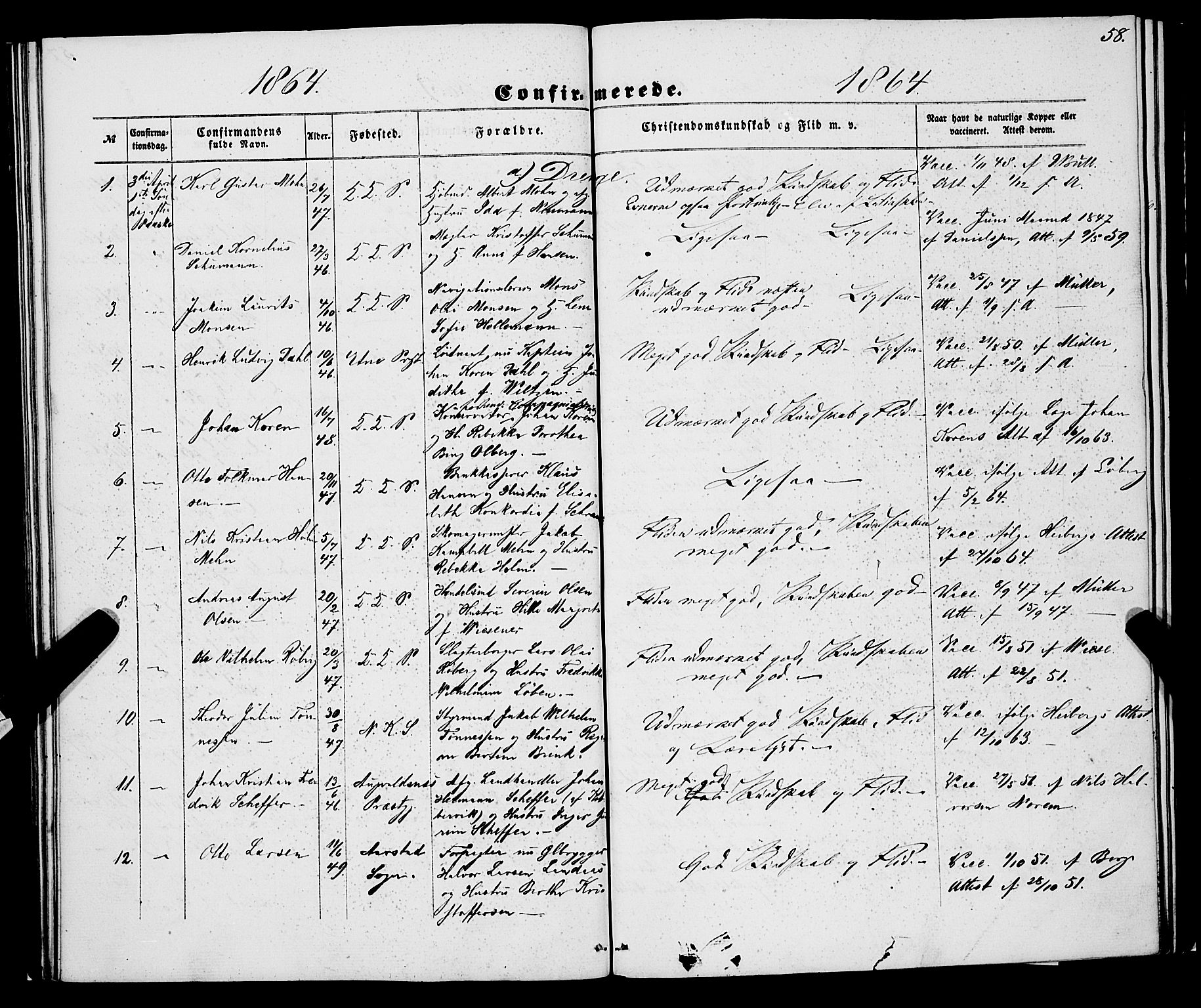 Korskirken sokneprestembete, AV/SAB-A-76101/H/Haa/L0069: Curate's parish register no. A 4, 1856-1869, p. 58