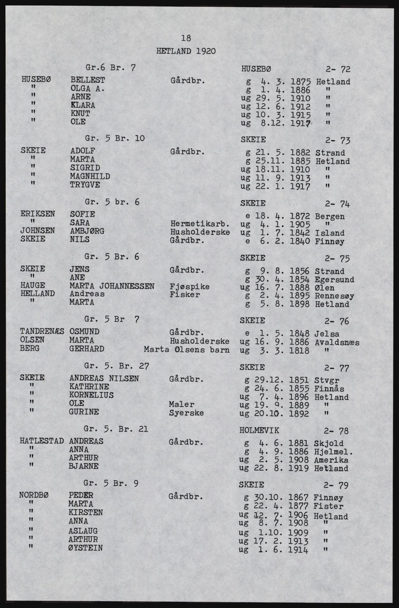 SAST, Copy of 1920 census for Hetland, 1920, p. 43