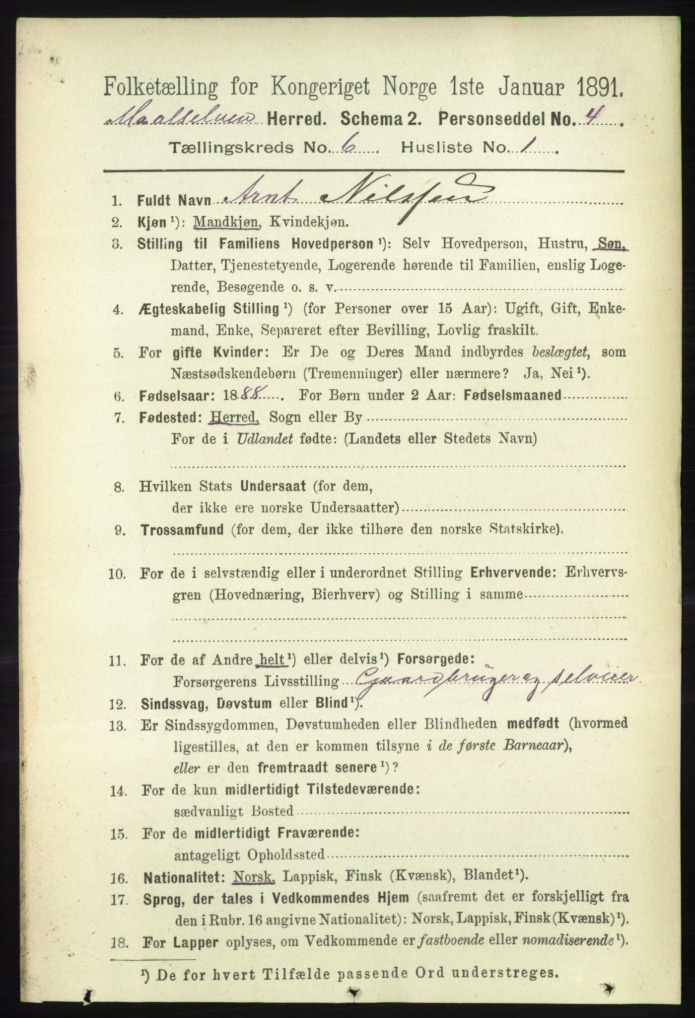 RA, 1891 census for 1924 Målselv, 1891, p. 2037