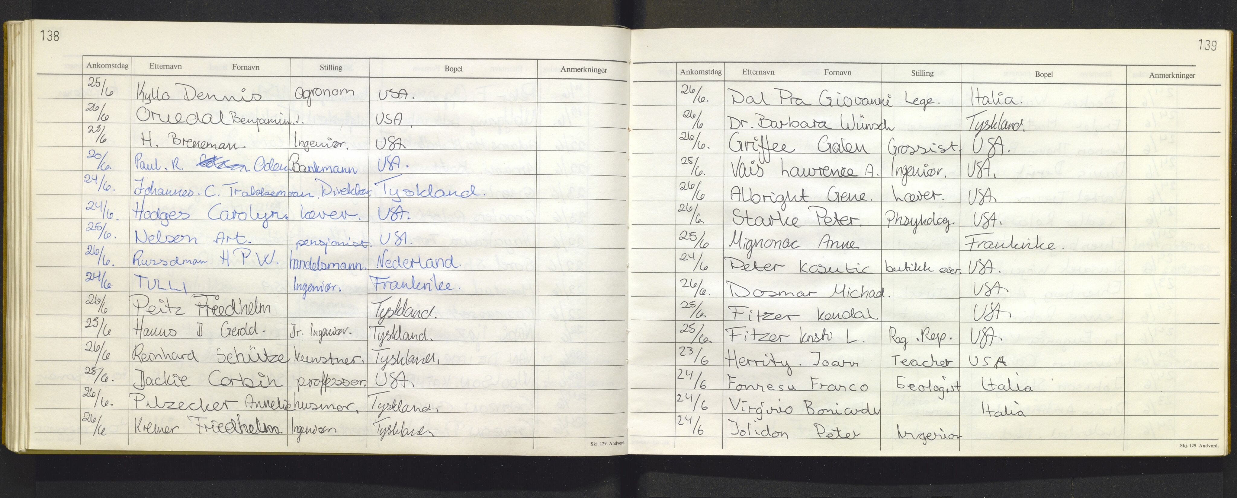 Bergen politikammer / politidistrikt, AV/SAB-A-60401/J.f/L0009: Fremmedbok for Fantoft sommerhotell, 1984-1985, p. 138-139