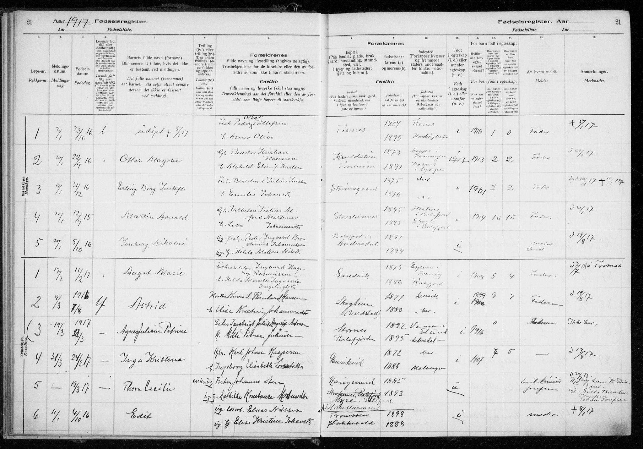Tromsøysund sokneprestkontor, SATØ/S-1304/H/Ha/L0079: Birth register no. 79, 1916-1924, p. 21