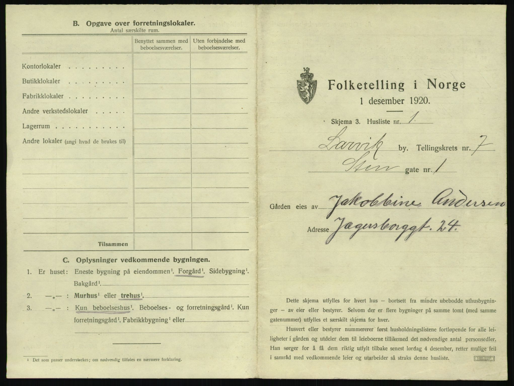 SAKO, 1920 census for Larvik, 1920, p. 1614