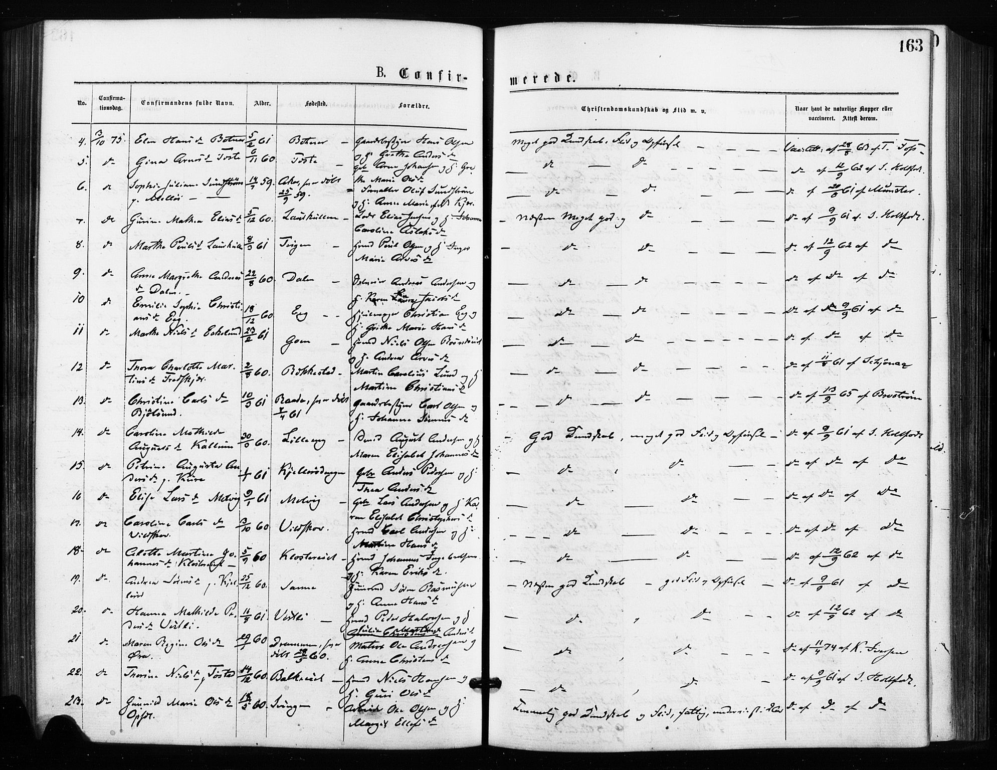 Rygge prestekontor Kirkebøker, SAO/A-10084b/F/Fa/L0006: Parish register (official) no. 6, 1872-1877, p. 163