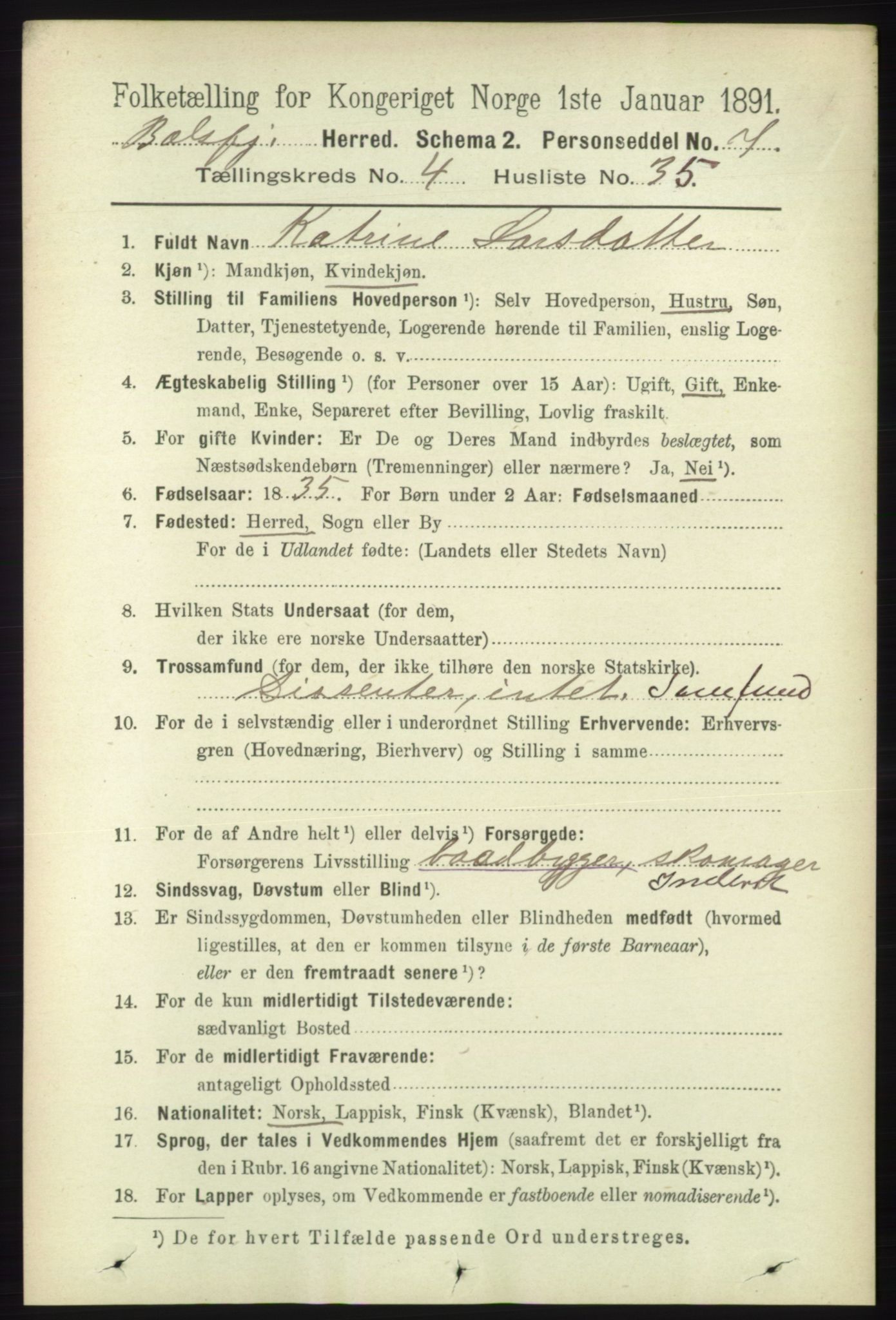 RA, 1891 census for 1933 Balsfjord, 1891, p. 1374