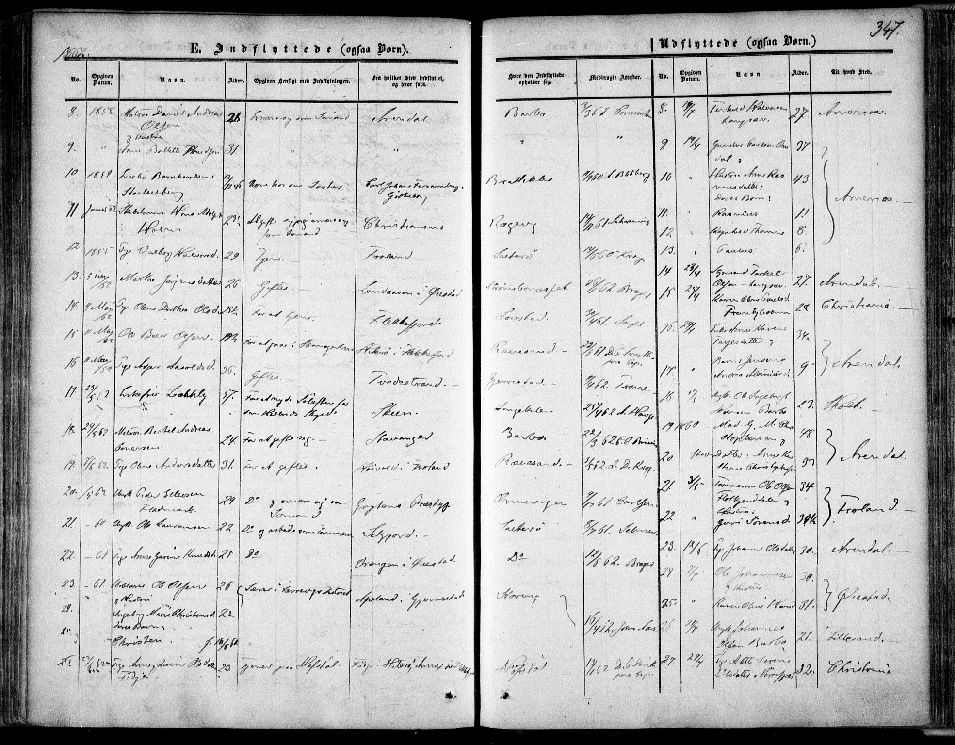 Tromøy sokneprestkontor, SAK/1111-0041/F/Fa/L0006: Parish register (official) no. A 6, 1855-1863, p. 347