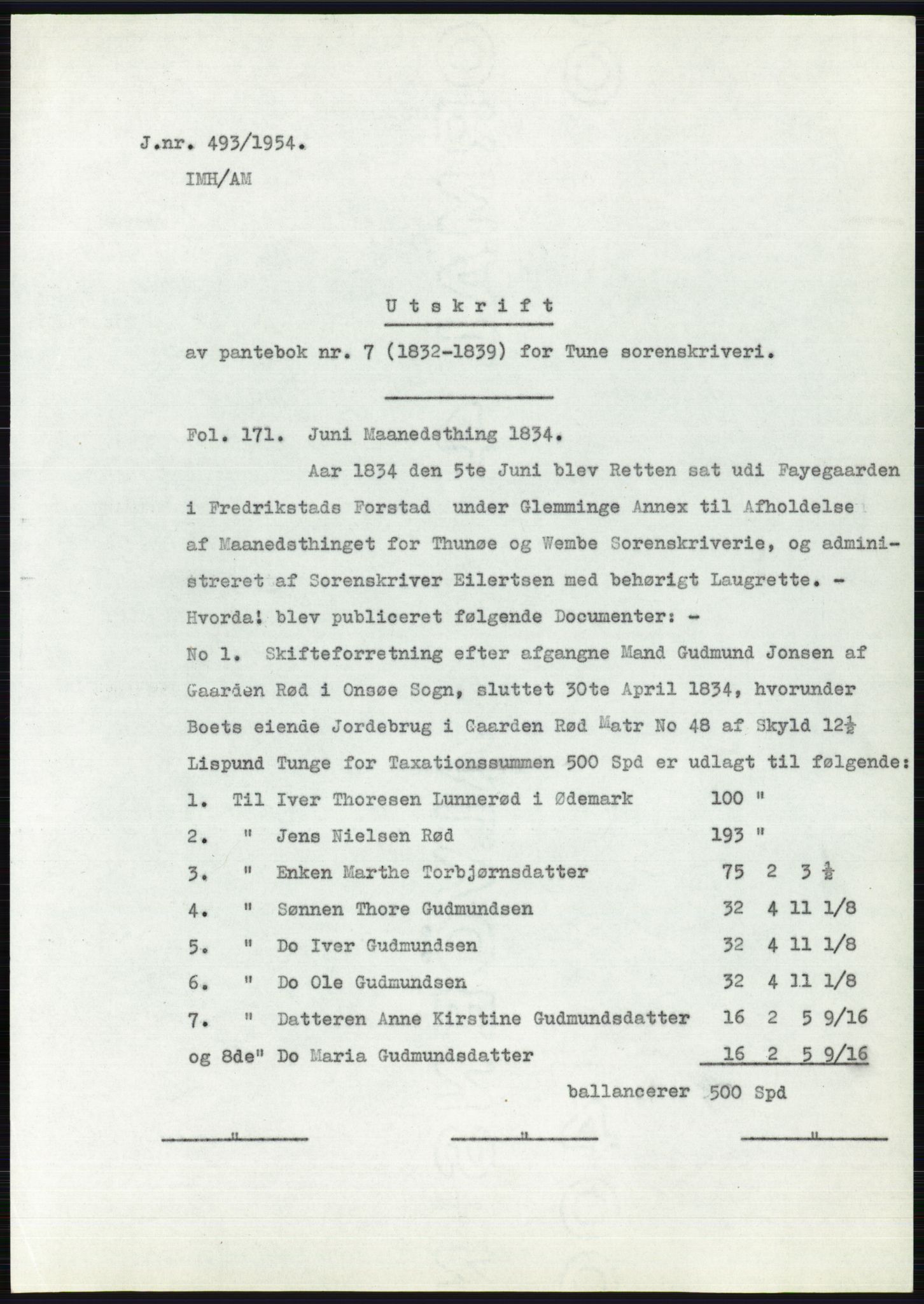 Statsarkivet i Oslo, AV/SAO-A-10621/Z/Zd/L0001: Avskrifter, j.nr 34/1953 og 385-1291/1954, 1953-1954, p. 32