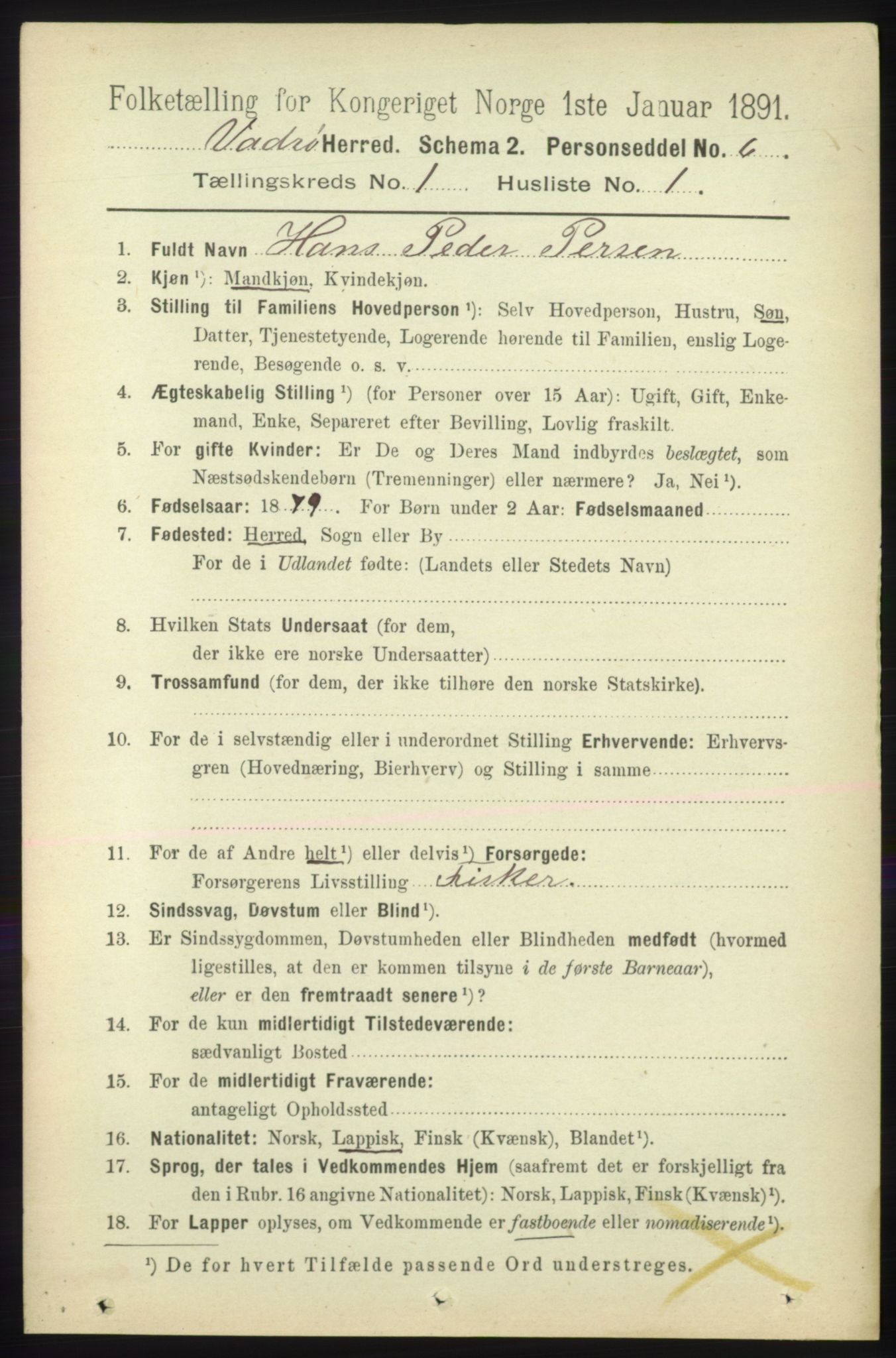 RA, 1891 census for 2029 Vadsø, 1891, p. 79