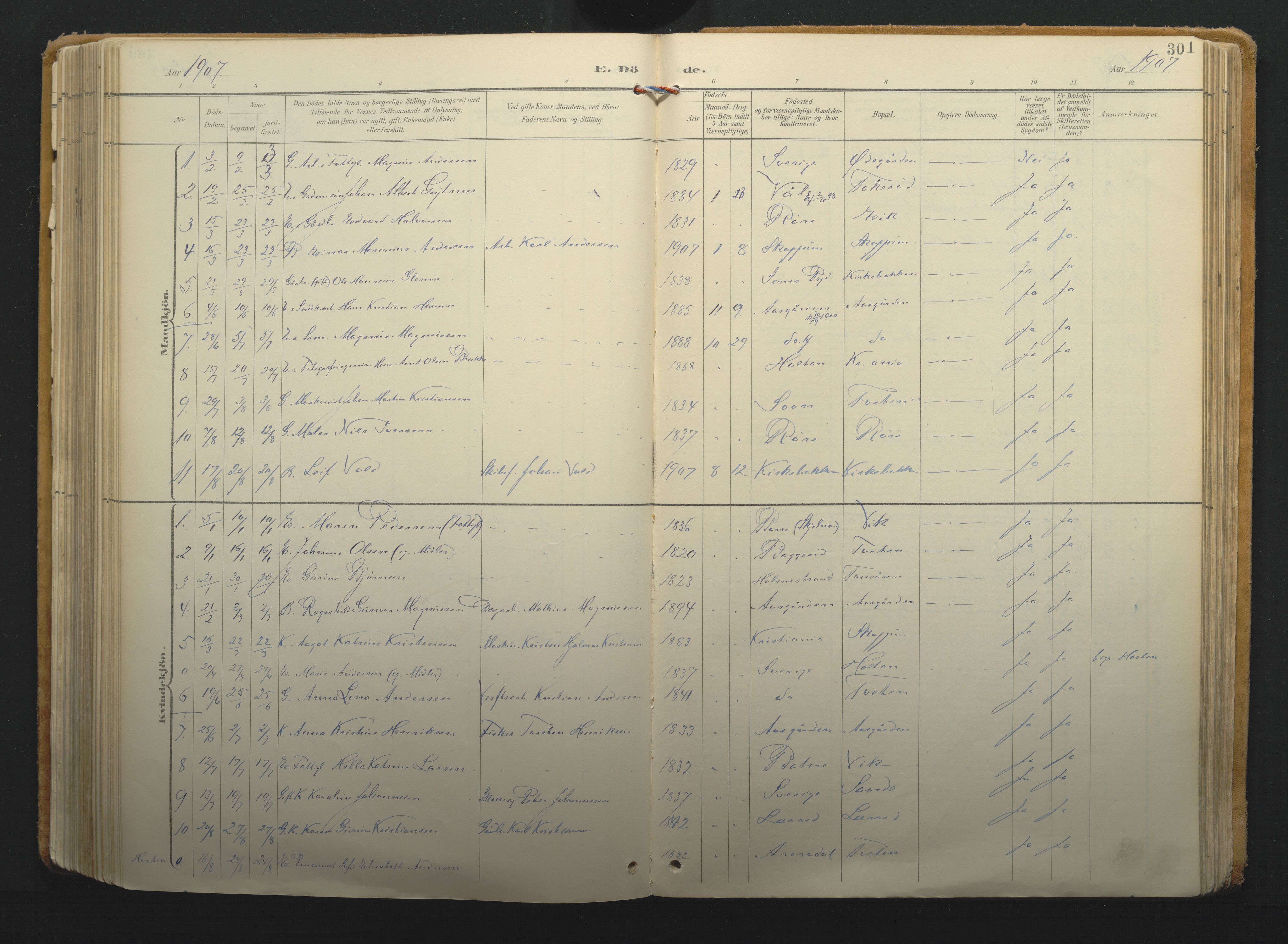 Borre kirkebøker, AV/SAKO-A-338/F/Fa/L0011: Parish register (official) no. I 11, 1897-1921, p. 301