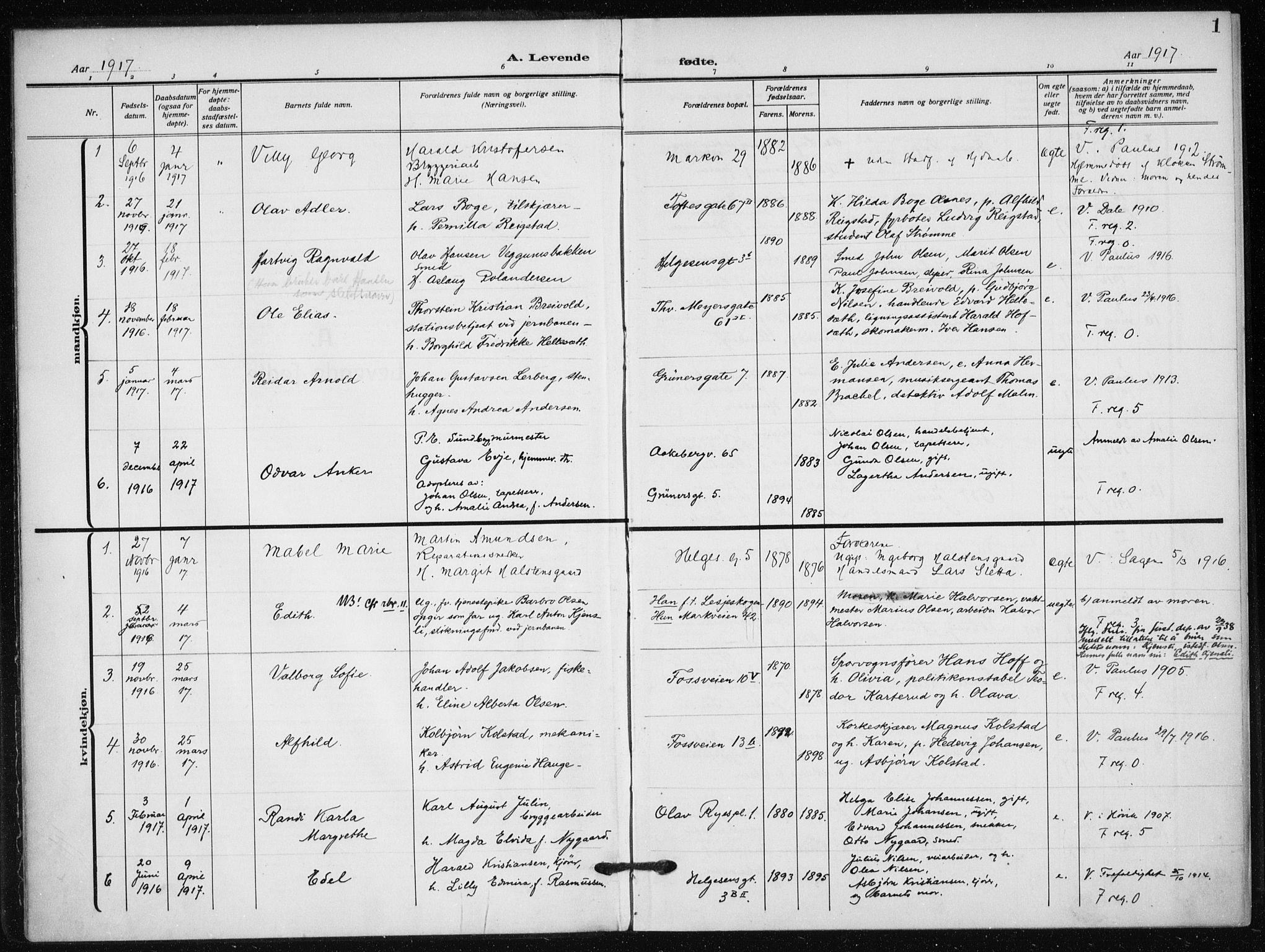 Hauge prestekontor Kirkebøker, AV/SAO-A-10849/F/Fa/L0001: Parish register (official) no. 1, 1917-1938, p. 1