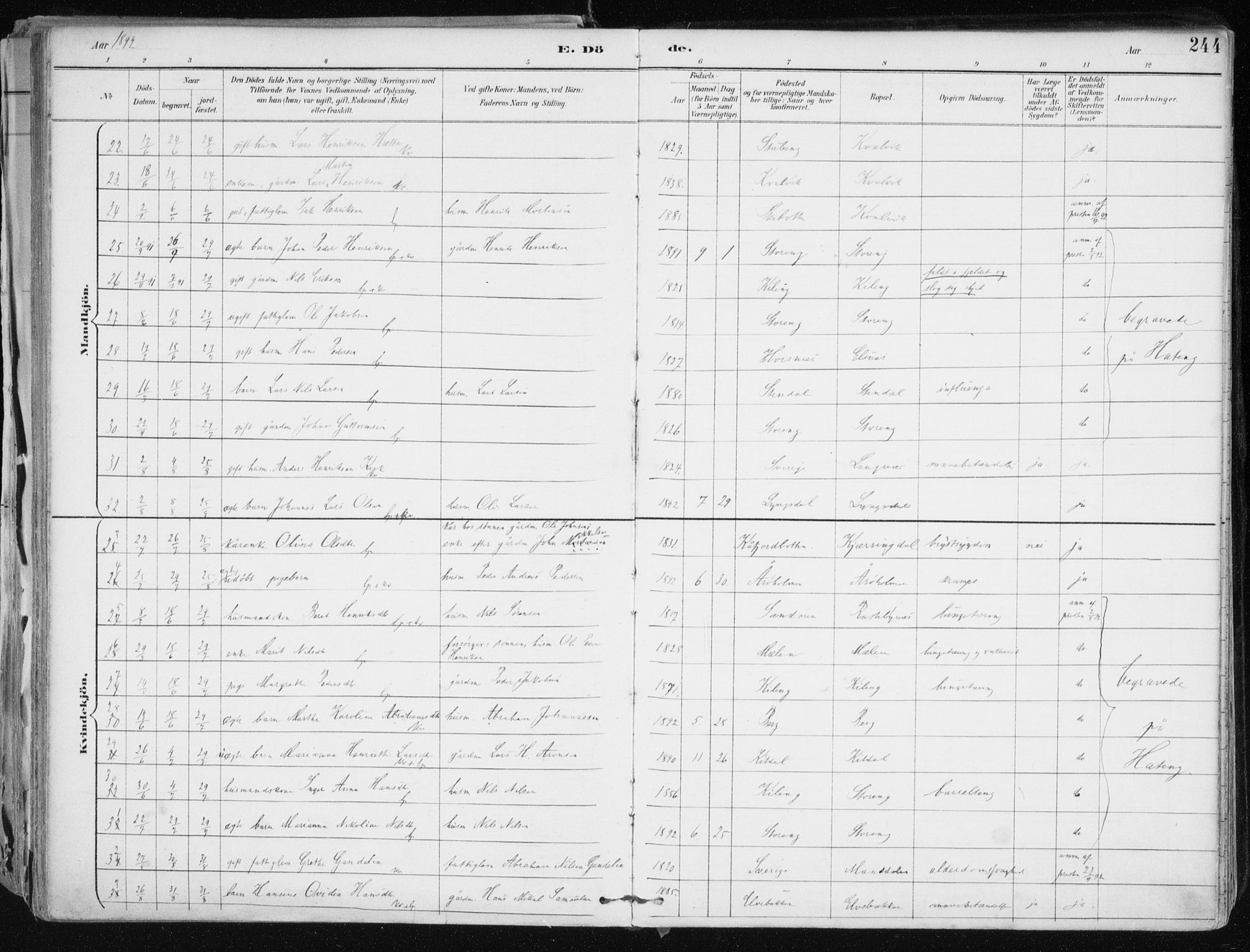 Lyngen sokneprestembete, AV/SATØ-S-1289/H/He/Hea/L0008kirke: Parish register (official) no. 8, 1891-1902, p. 244