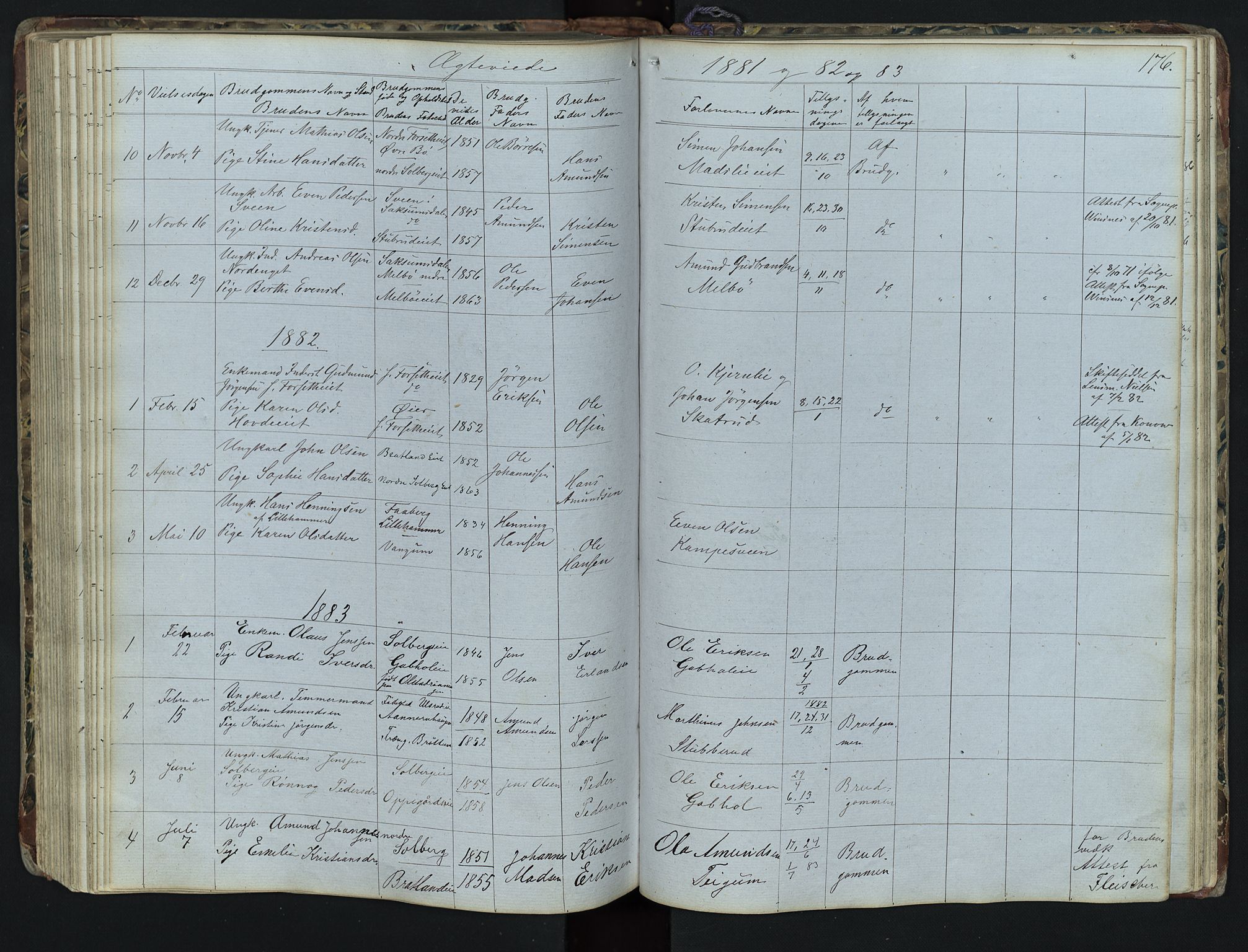 Vestre Gausdal prestekontor, SAH/PREST-094/H/Ha/Hab/L0001: Parish register (copy) no. 1, 1867-1895, p. 176
