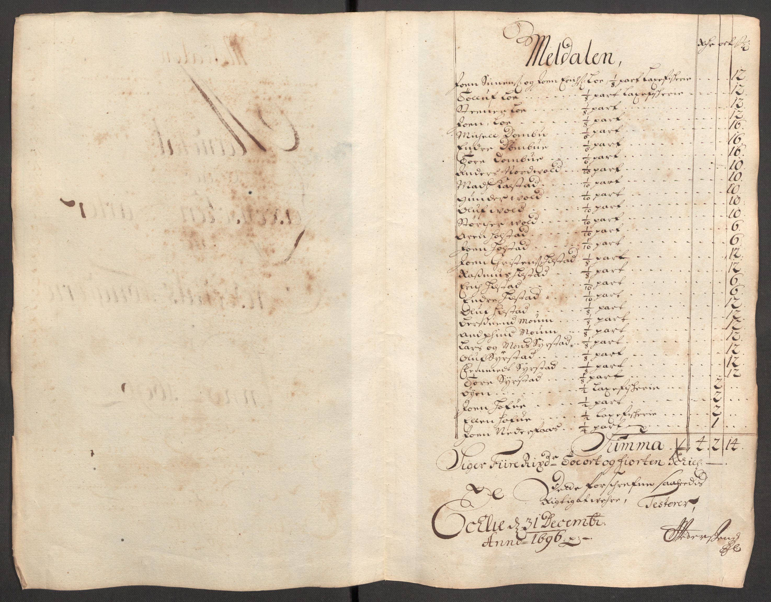 Rentekammeret inntil 1814, Reviderte regnskaper, Fogderegnskap, RA/EA-4092/R60/L3946: Fogderegnskap Orkdal og Gauldal, 1696, p. 136