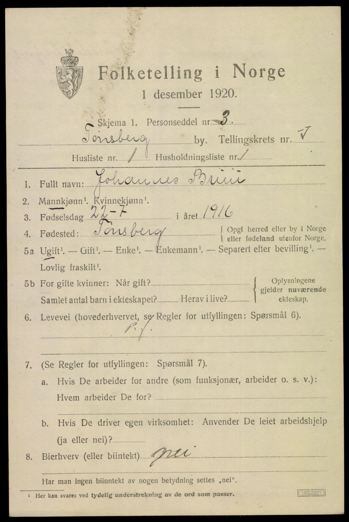 SAKO, 1920 census for Tønsberg, 1920, p. 13135