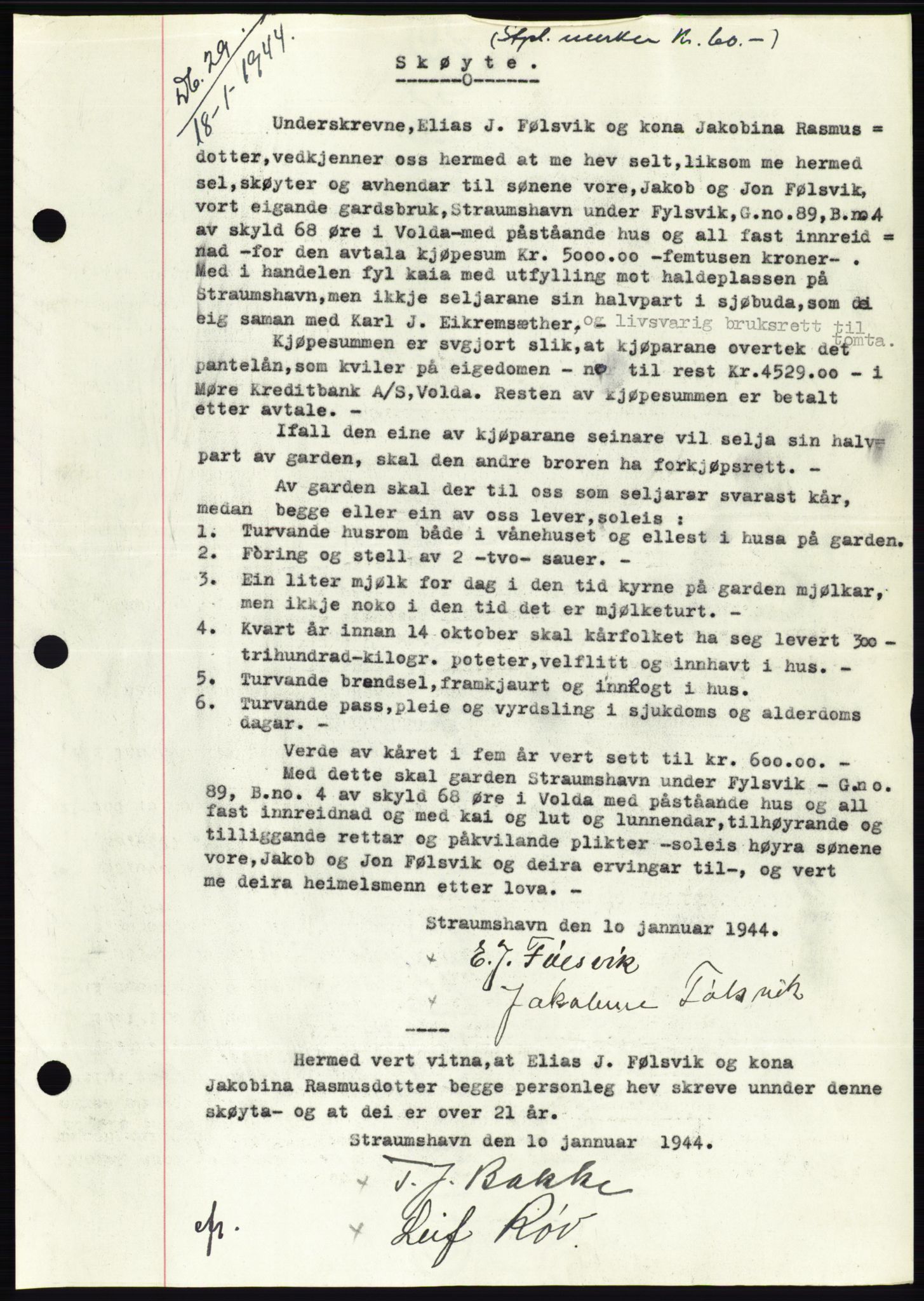 Søre Sunnmøre sorenskriveri, SAT/A-4122/1/2/2C/L0076: Mortgage book no. 2A, 1943-1944, Diary no: : 29/1944