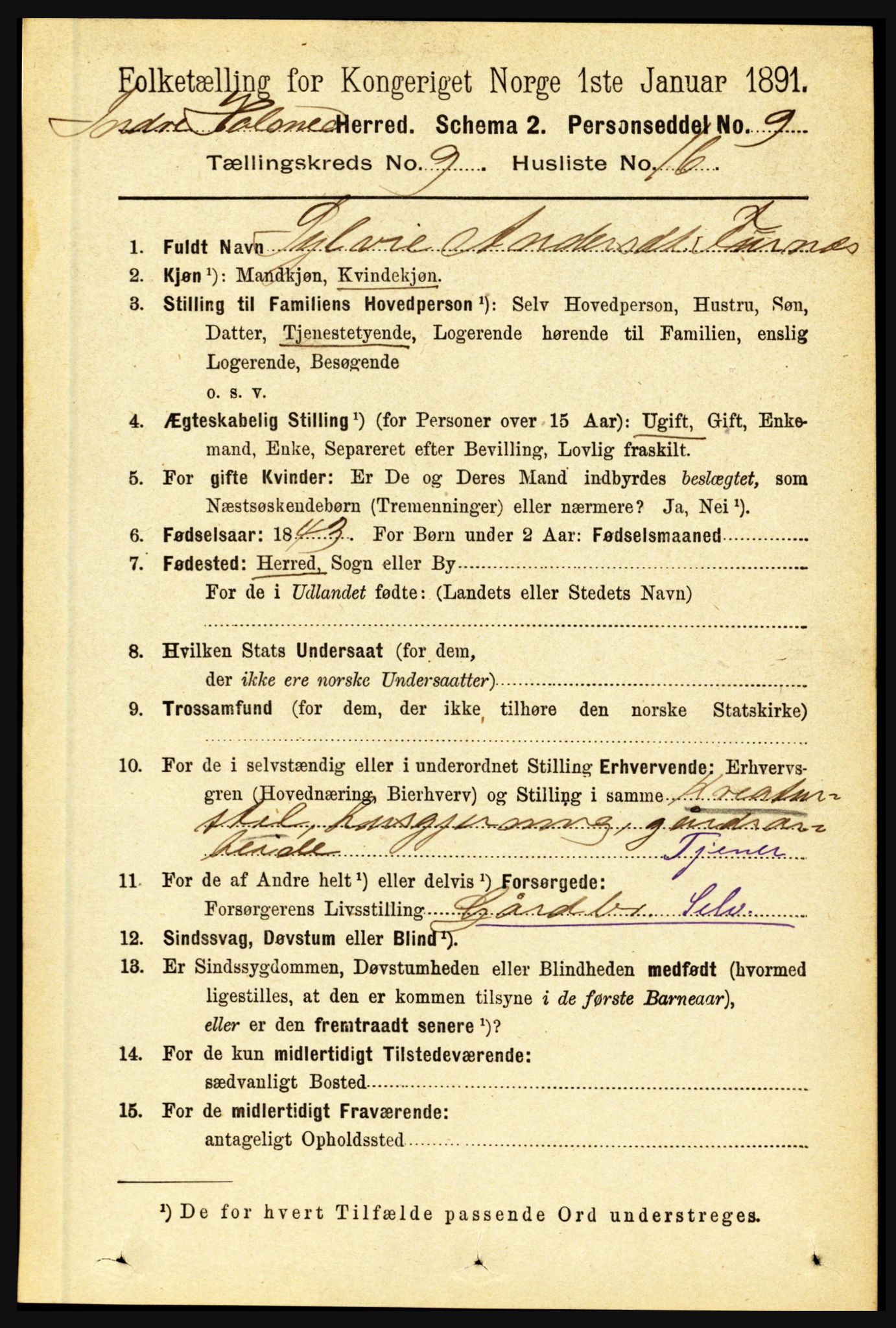 RA, 1891 census for 1430 Indre Holmedal, 1891, p. 4153