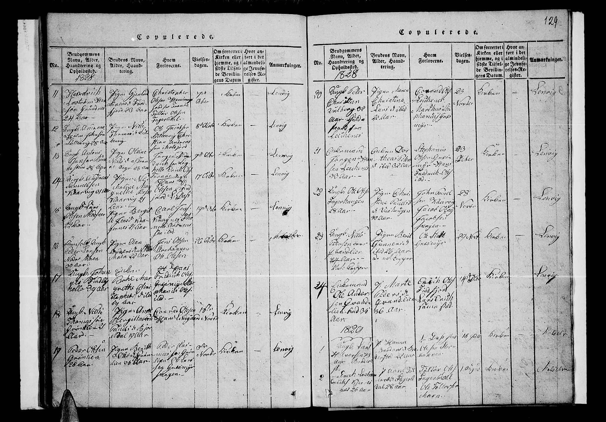 Lenvik sokneprestembete, SATØ/S-1310/H/Ha/Hab/L0001klokker: Parish register (copy) no. 1, 1822-1837, p. 129