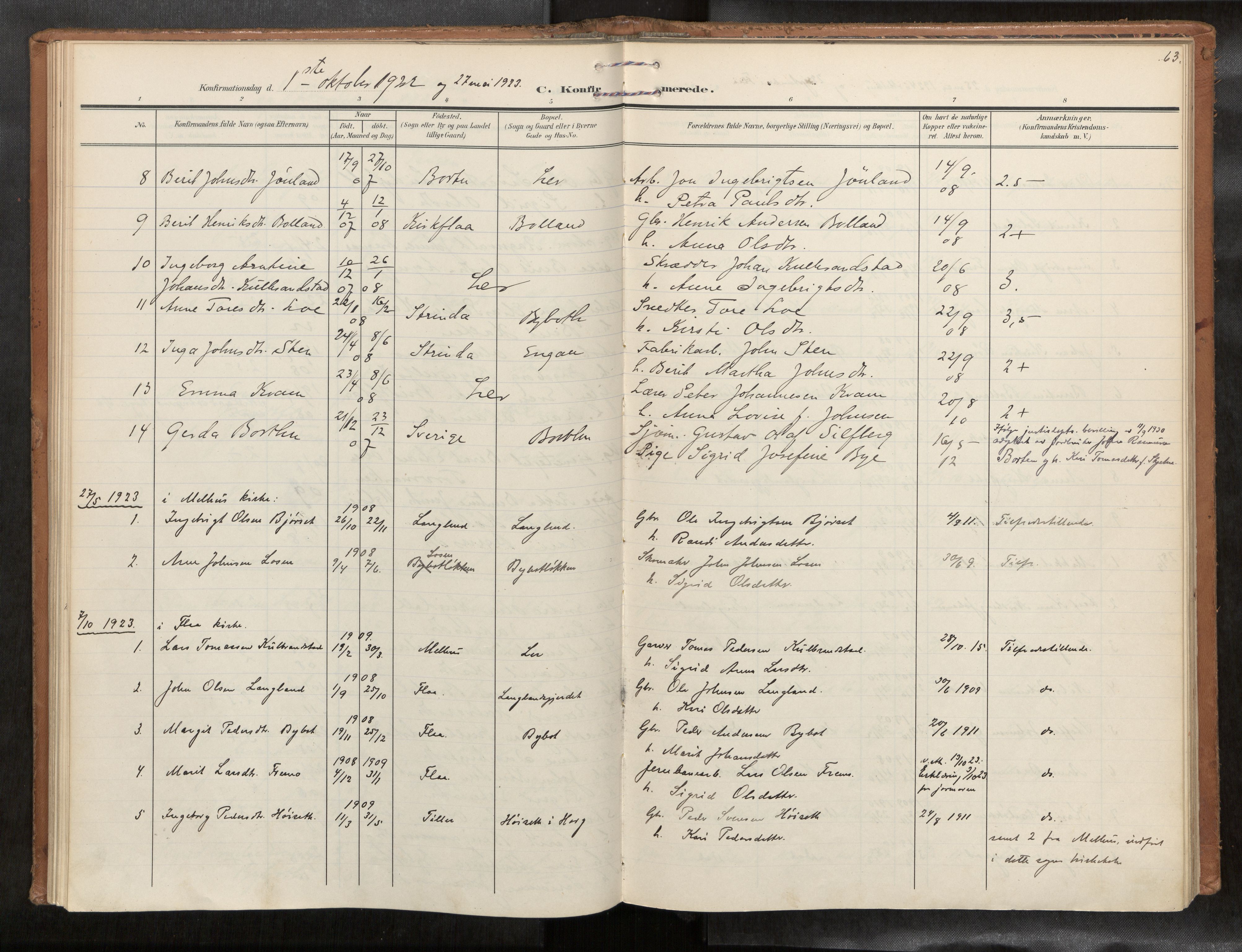 Ministerialprotokoller, klokkerbøker og fødselsregistre - Sør-Trøndelag, AV/SAT-A-1456/693/L1119b: Parish register (official) no. 693A02, 1906-1936, p. 63