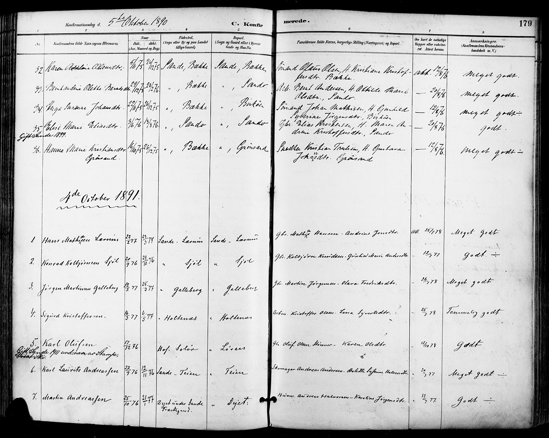 Sande Kirkebøker, SAKO/A-53/F/Fa/L0007: Parish register (official) no. 7, 1888-1903, p. 179
