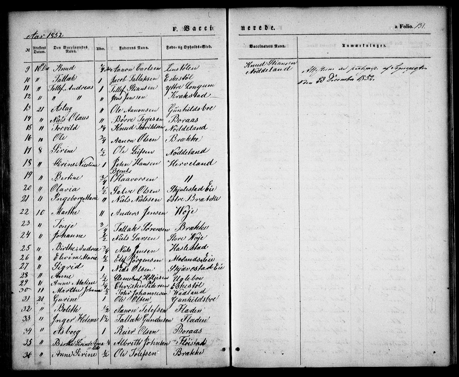 Austre Moland sokneprestkontor, AV/SAK-1111-0001/F/Fa/Faa/L0007: Parish register (official) no. A 7, 1847-1857, p. 131