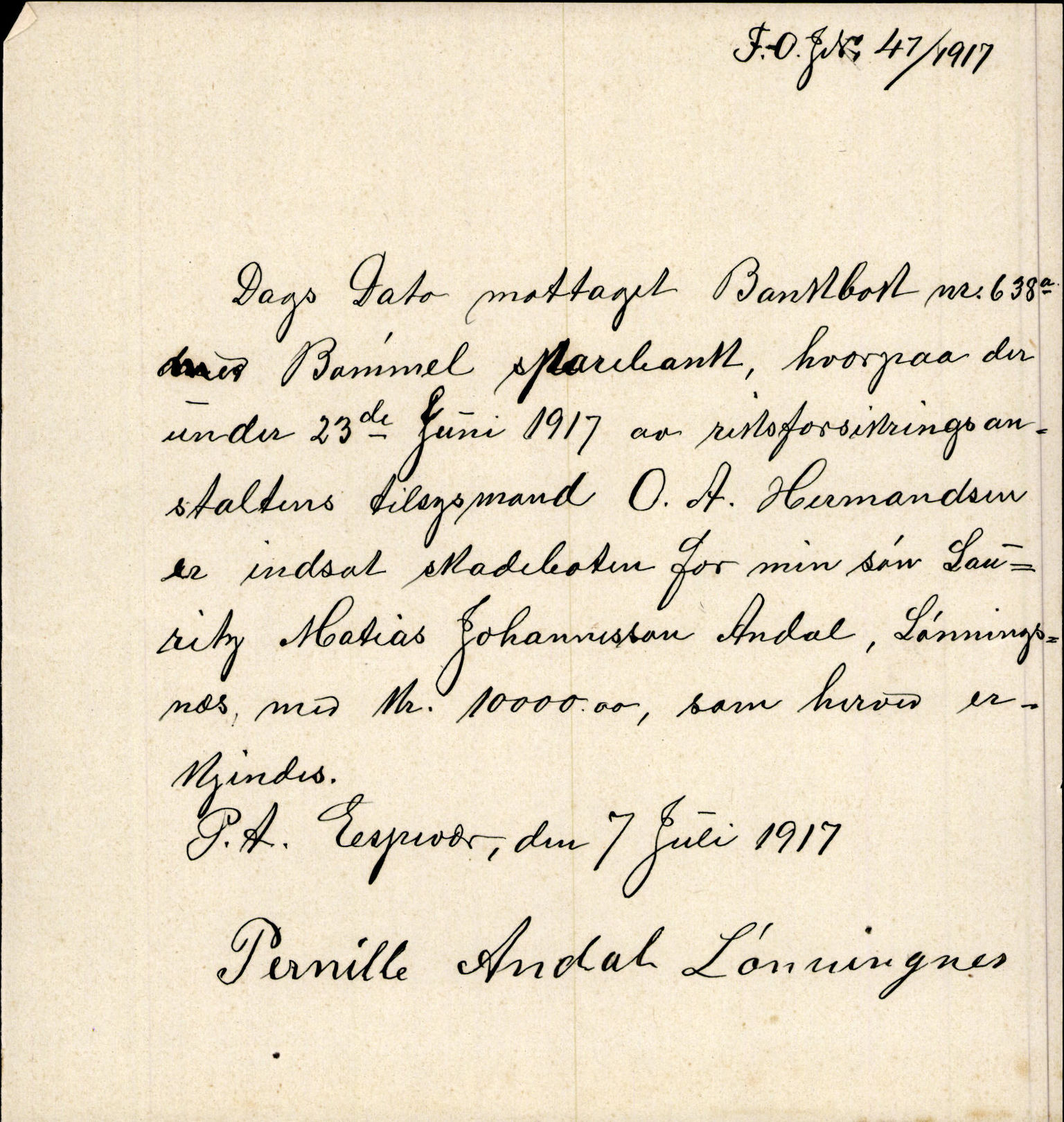 Finnaas kommune. Overformynderiet, IKAH/1218a-812/D/Da/Daa/L0003/0002: Kronologisk ordna korrespondanse / Kronologisk ordna korrespondanse, 1917-1919, p. 18