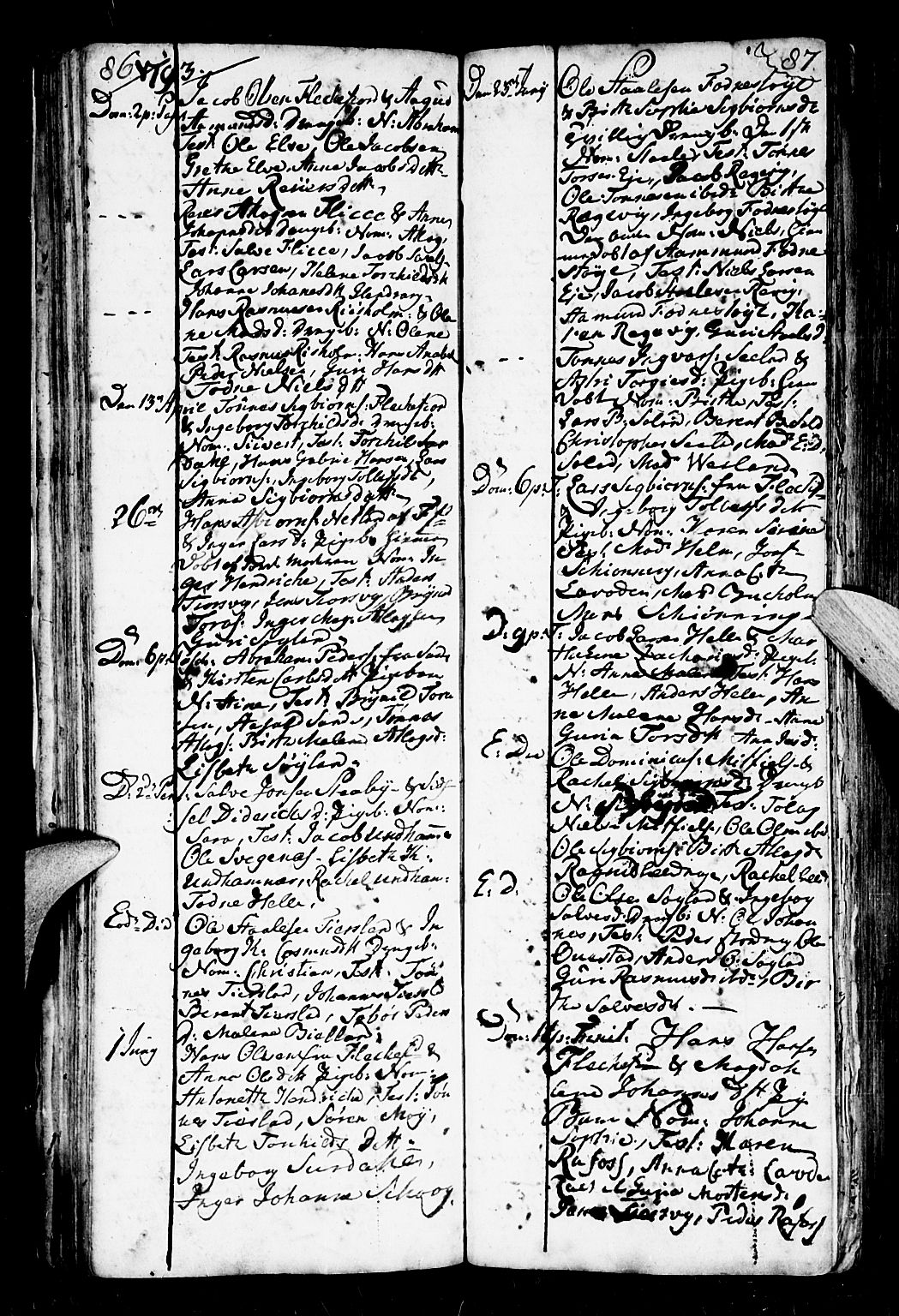 Flekkefjord sokneprestkontor, SAK/1111-0012/F/Fb/Fbc/L0001: Parish register (copy) no. B 1, 1773-1801, p. 86-87