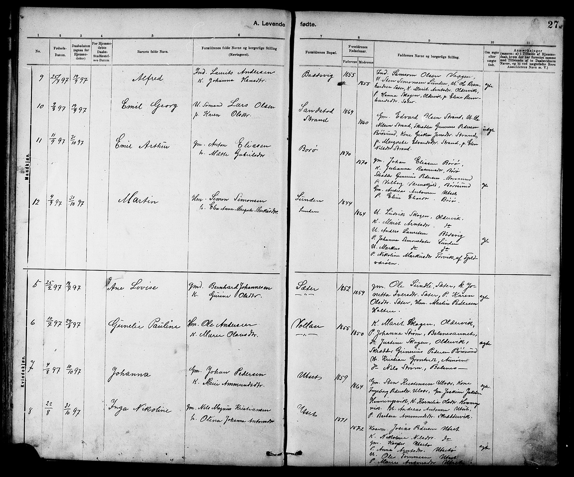 Ministerialprotokoller, klokkerbøker og fødselsregistre - Sør-Trøndelag, SAT/A-1456/639/L0573: Parish register (copy) no. 639C01, 1890-1905, p. 27