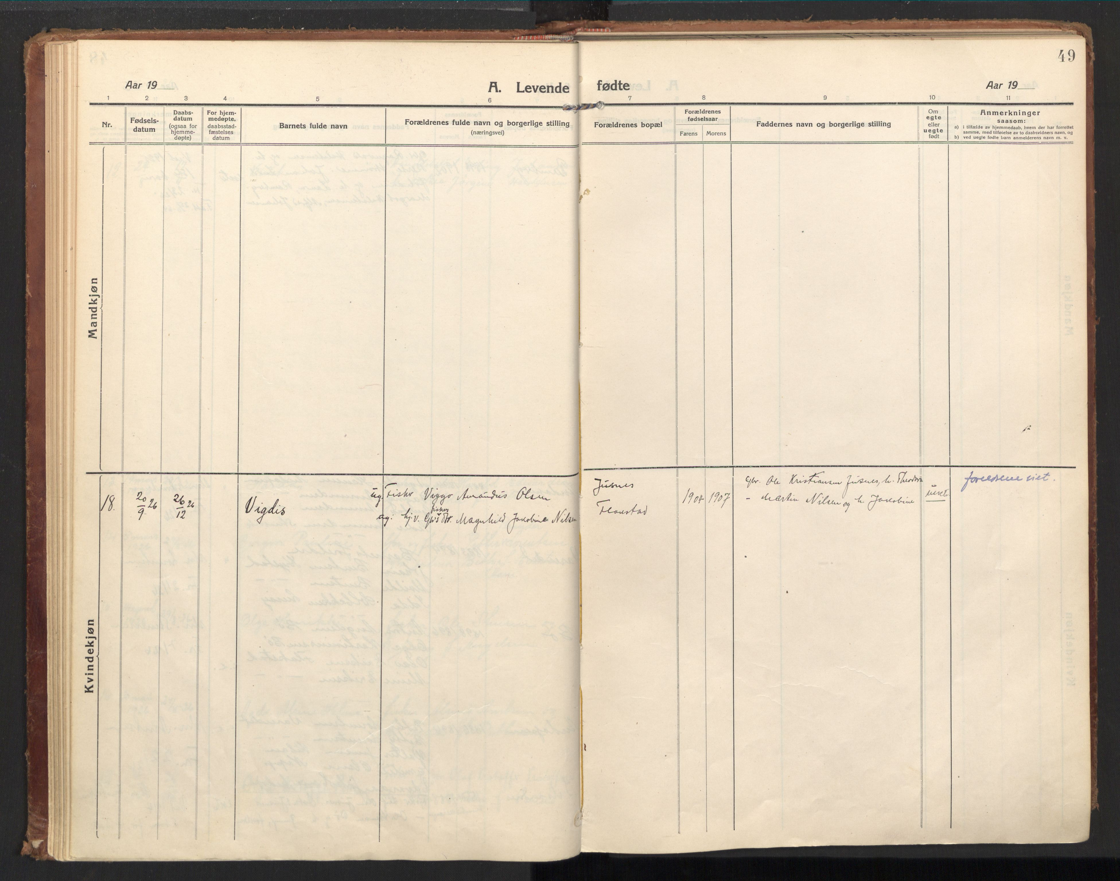 Ministerialprotokoller, klokkerbøker og fødselsregistre - Nordland, AV/SAT-A-1459/885/L1210: Parish register (official) no. 885A10, 1916-1926, p. 49